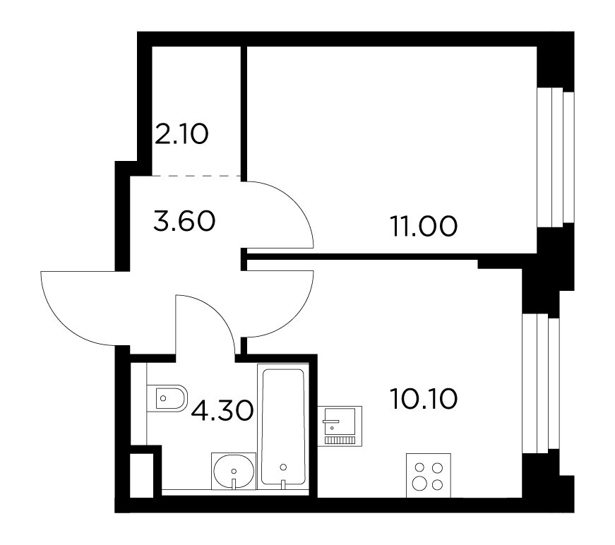 1 комн. квартира, 31.1 м², 9 этаж 