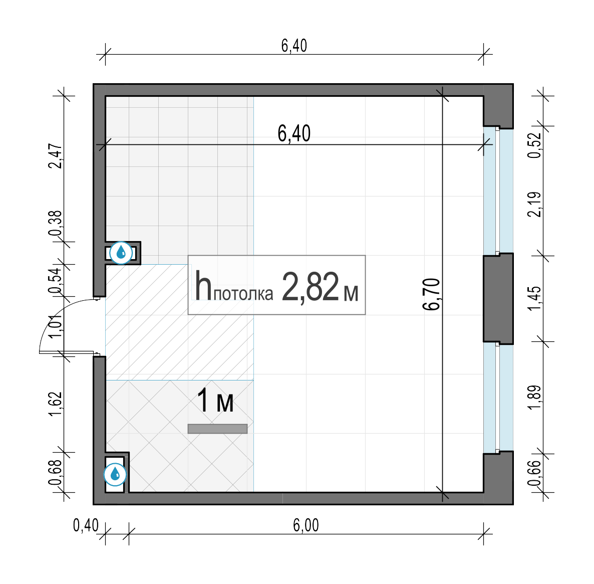 1 комн. квартира, 41.4 м², 19 этаж 