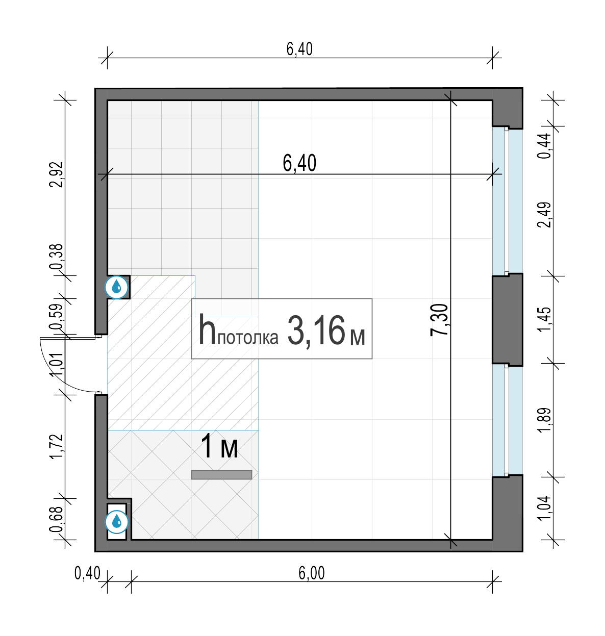 1 комн. квартира, 45.3 м², 23 этаж 