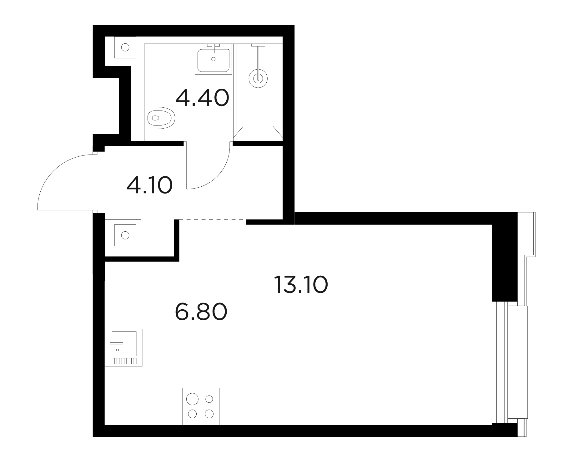 студия, 28.4 м², 3 этаж 