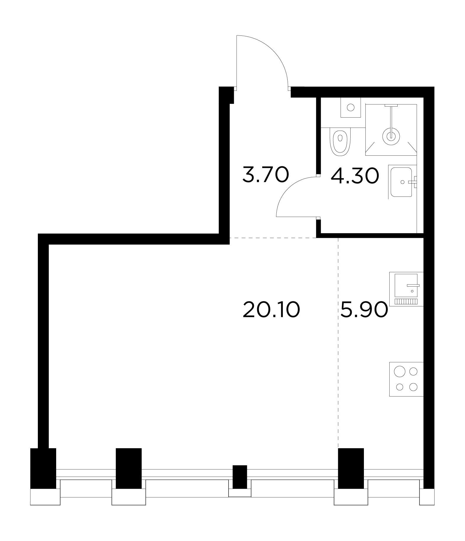 1 комн. квартира, 33.9 м², 3 этаж 