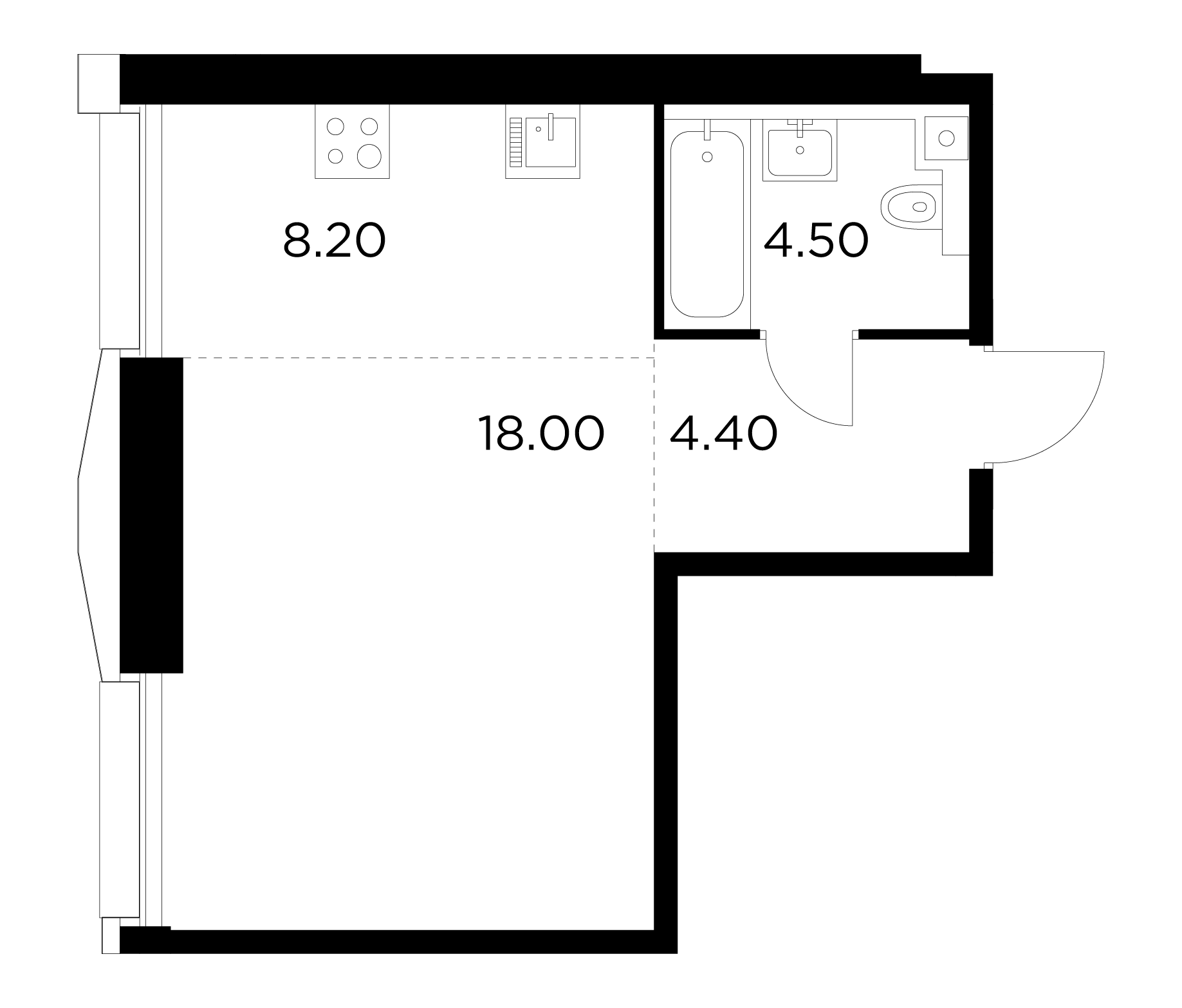 1 комн. квартира, 35.1 м², 4 этаж 