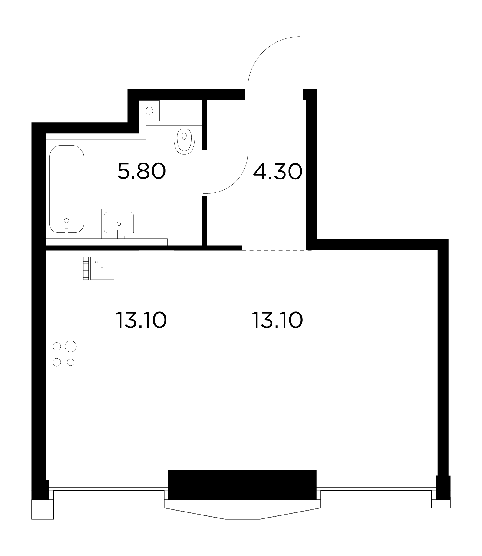 1 комн. квартира, 36.3 м², 6 этаж 