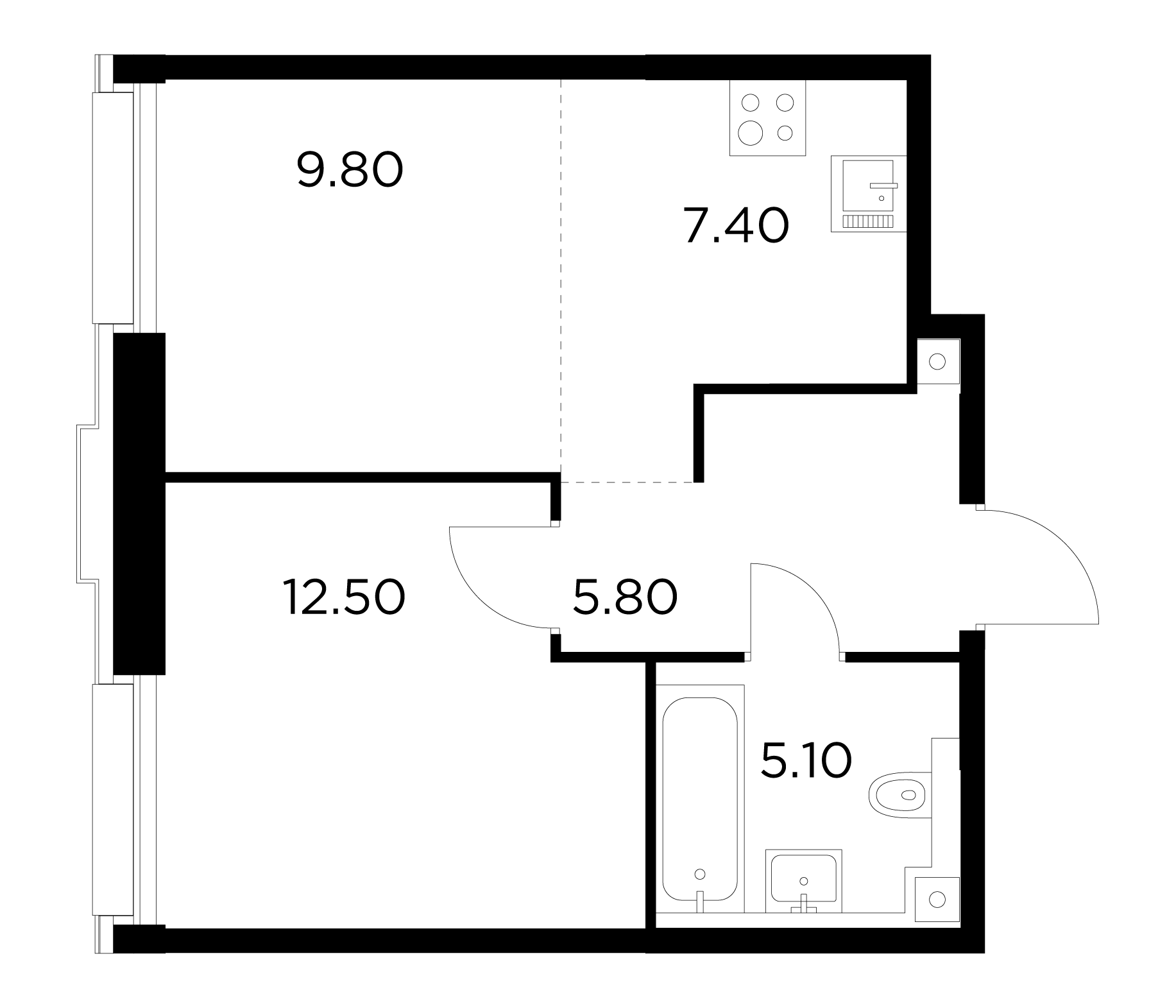 2 комн. квартира, 40.6 м², 3 этаж 