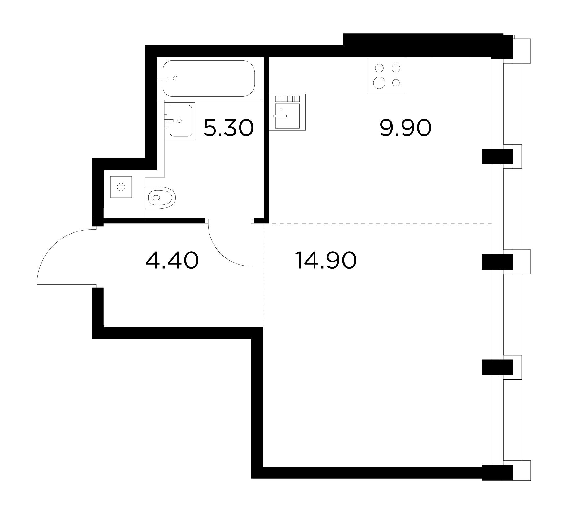 1 комн. квартира, 34.5 м², 3 этаж 