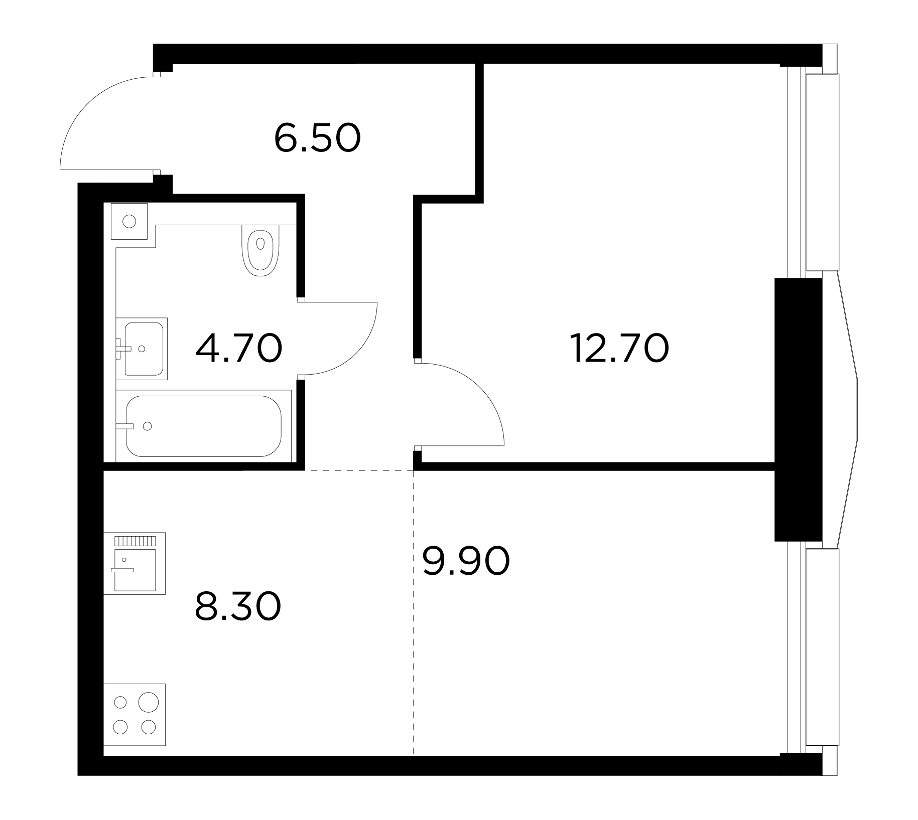 2 комн. квартира, 42.1 м², 17 этаж 