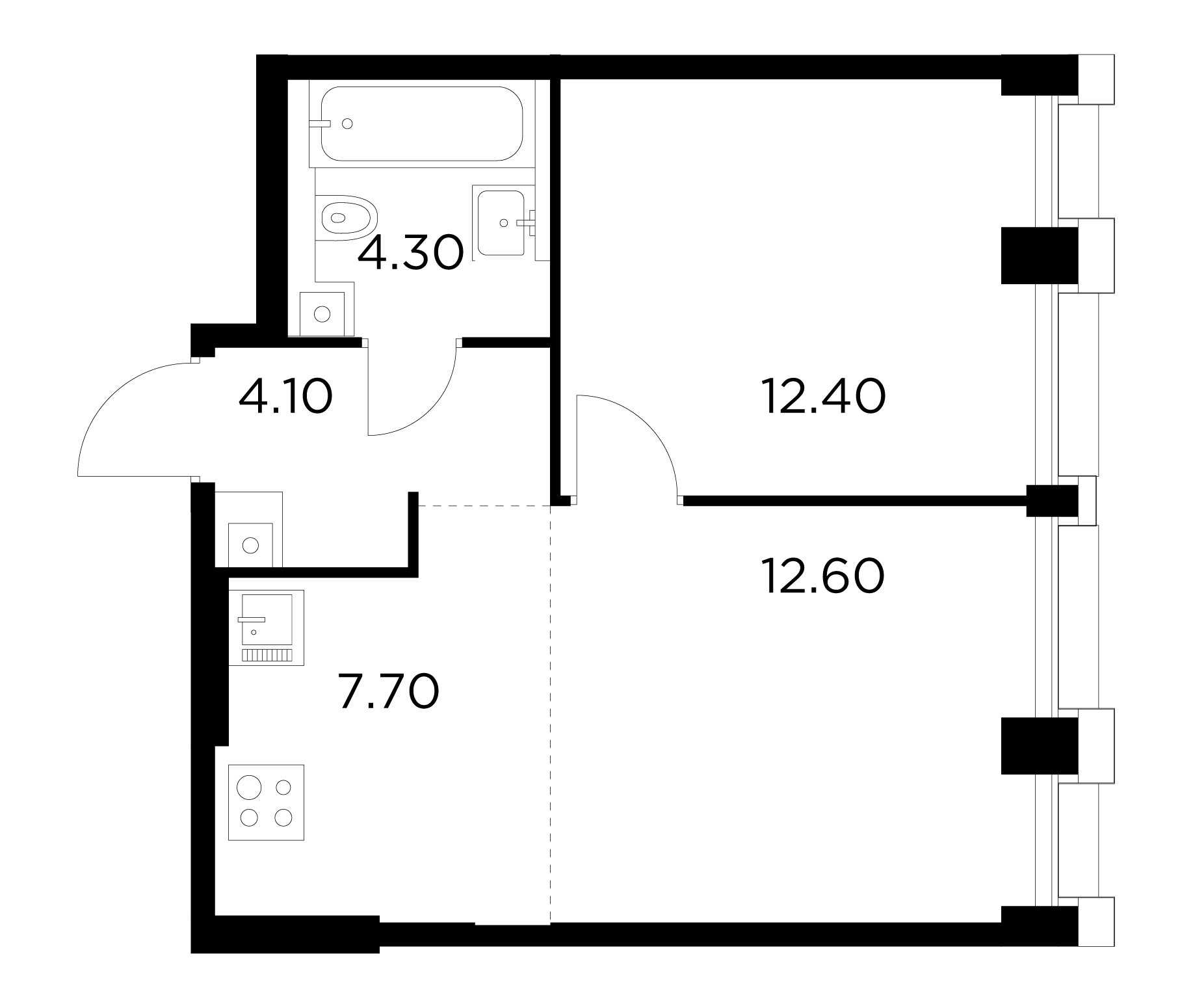 2 комн. квартира, 41.1 м², 20 этаж 