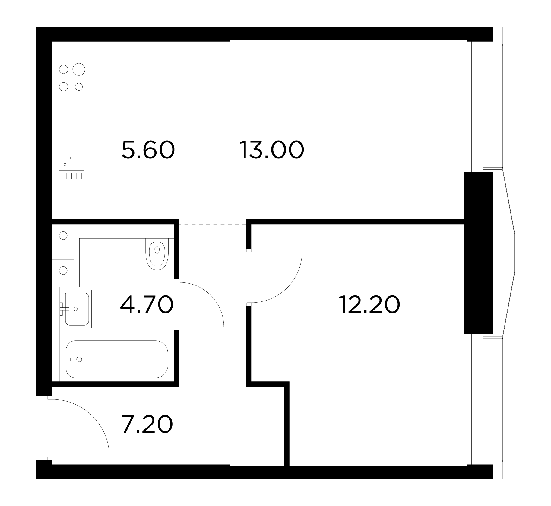 2 комн. квартира, 42.7 м², 18 этаж 