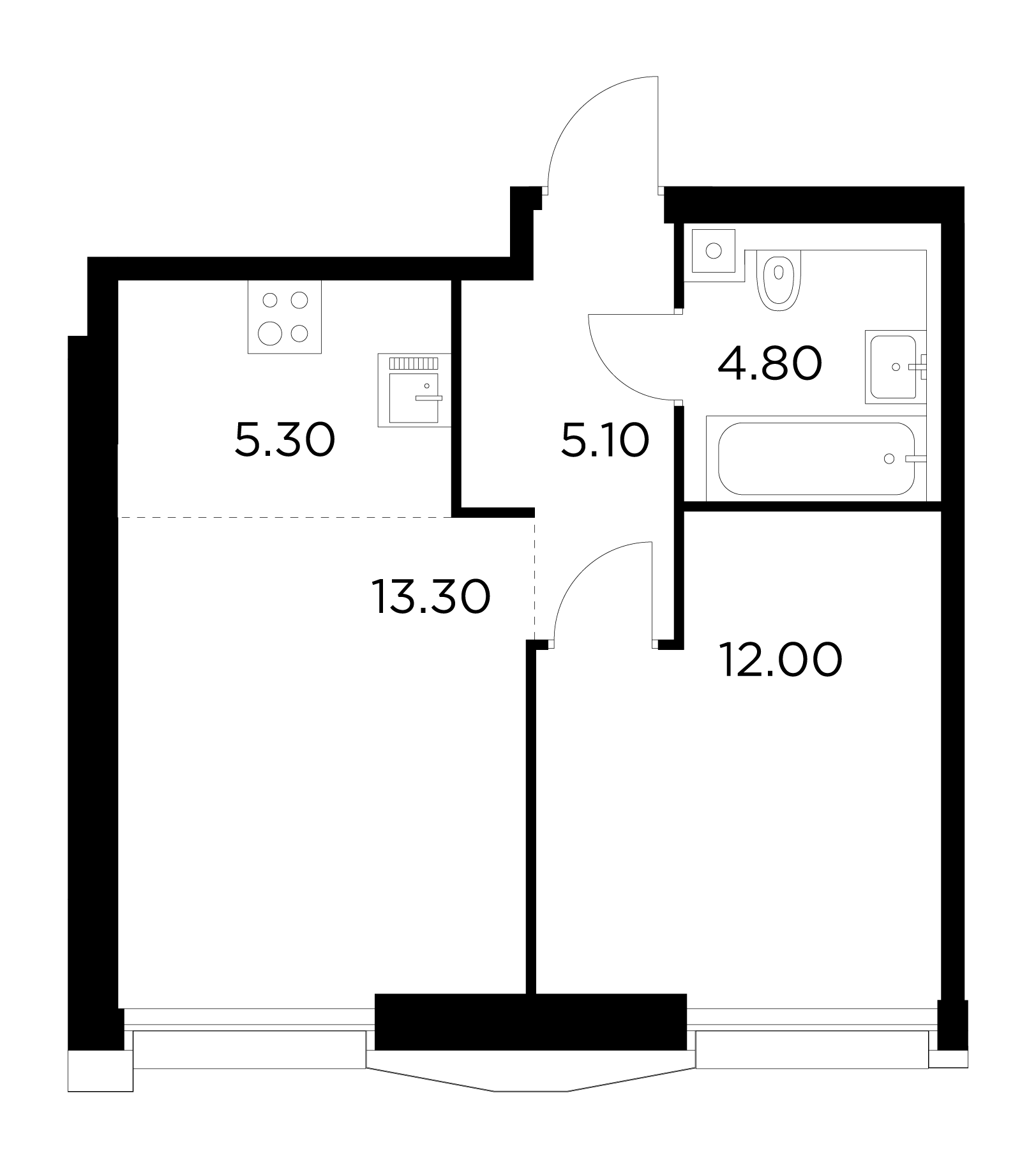 2 комн. квартира, 40.4 м², 28 этаж 