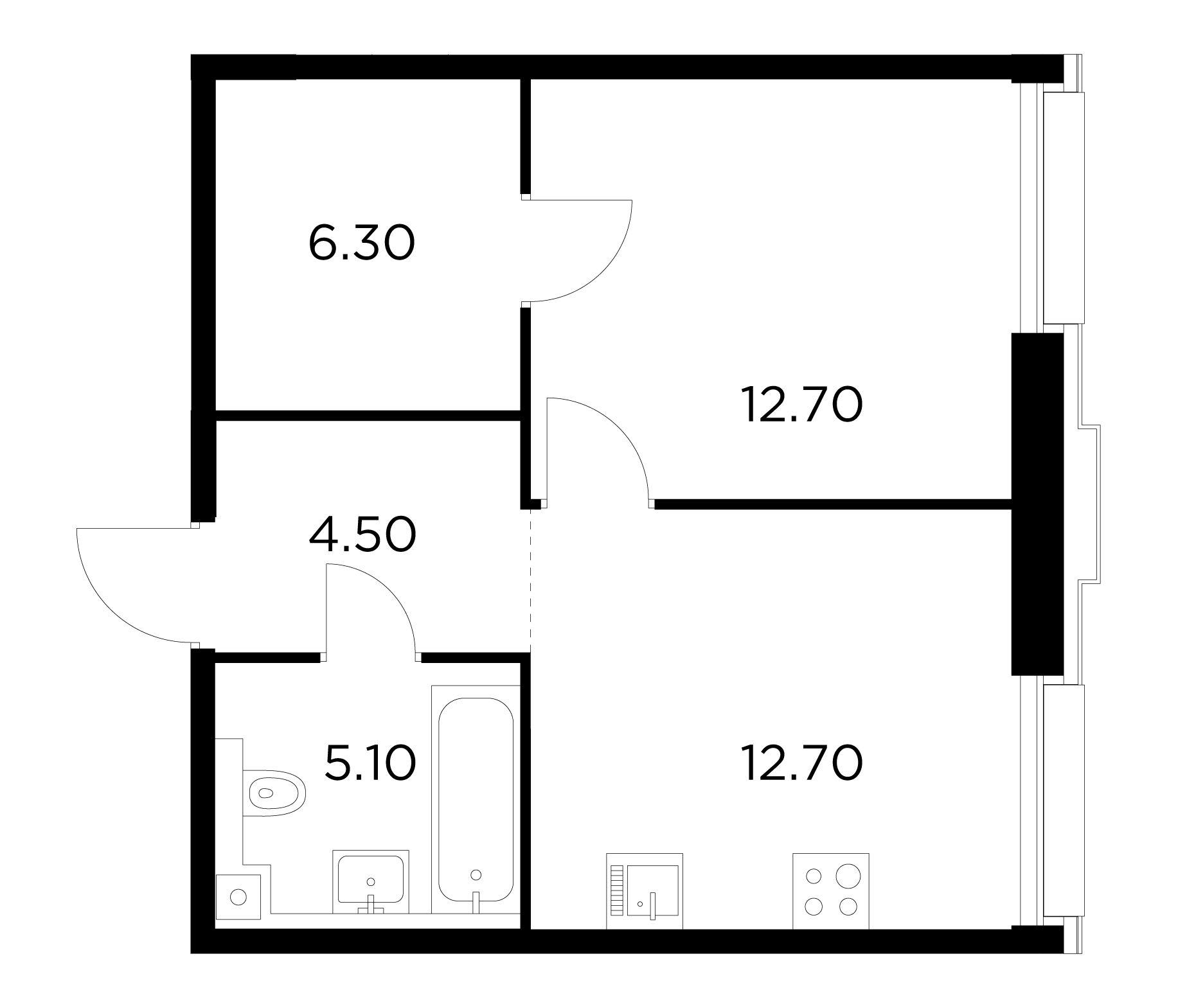 1 комн. квартира, 41.3 м², 6 этаж 