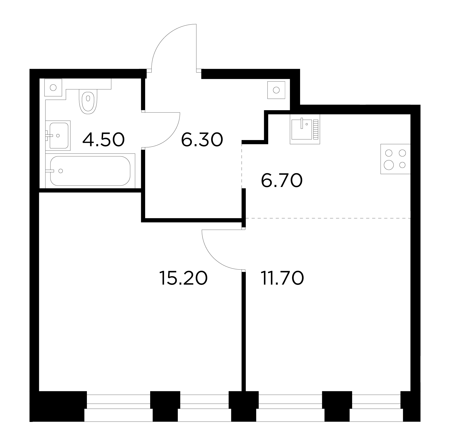 2 комн. квартира, 44.4 м², 5 этаж 