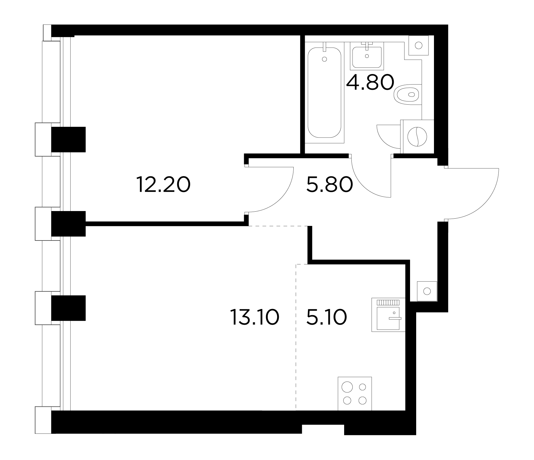 2 комн. квартира, 41 м², 29 этаж 