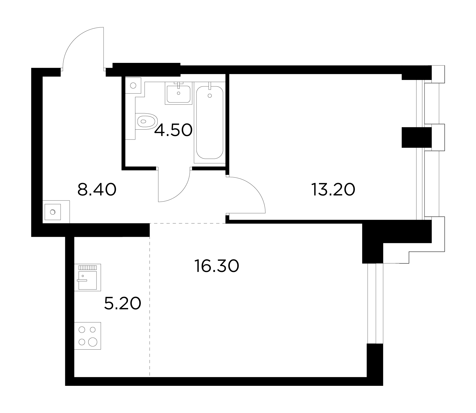 2 комн. квартира, 47.6 м², 20 этаж 