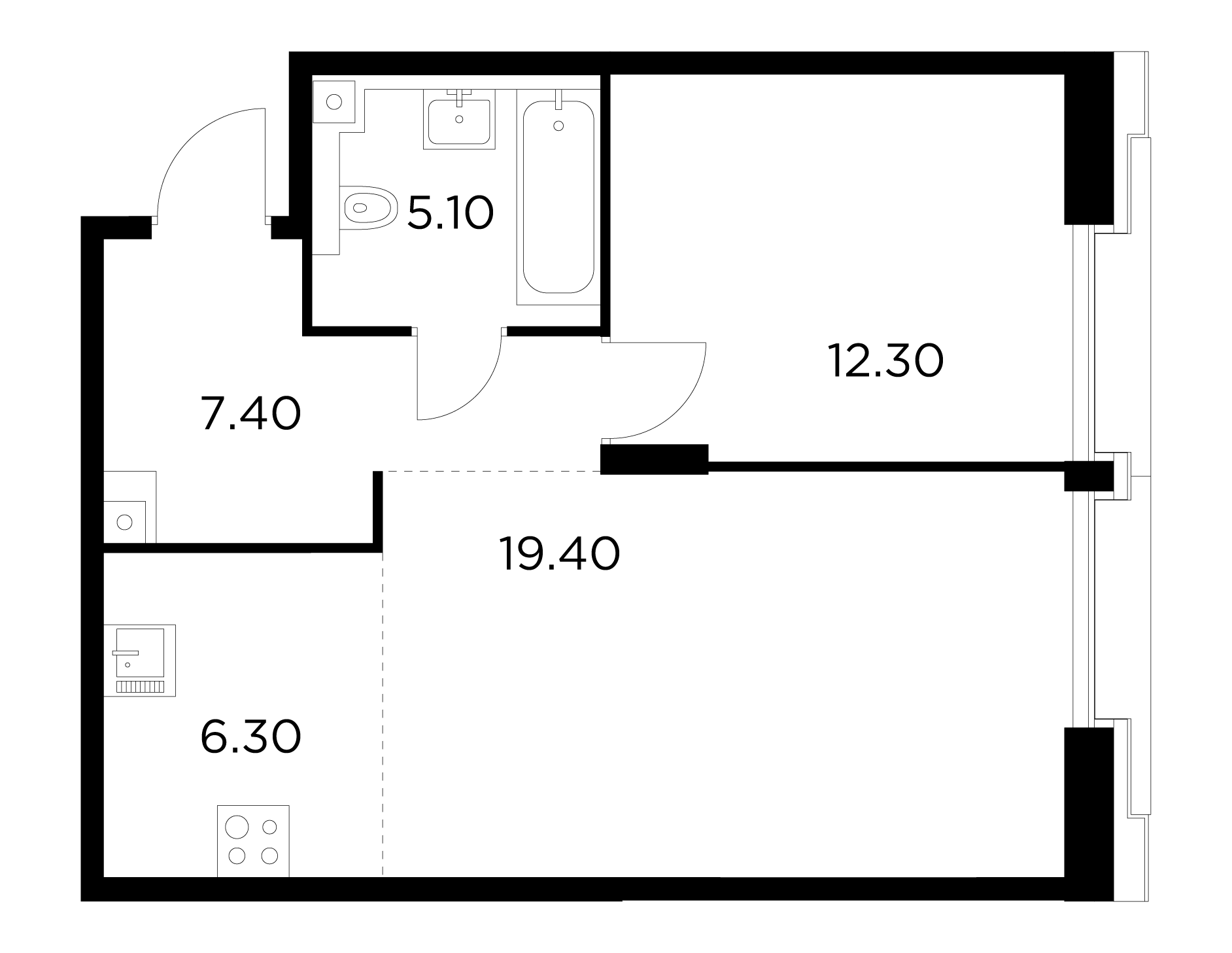 2 комн. квартира, 50.5 м², 10 этаж 