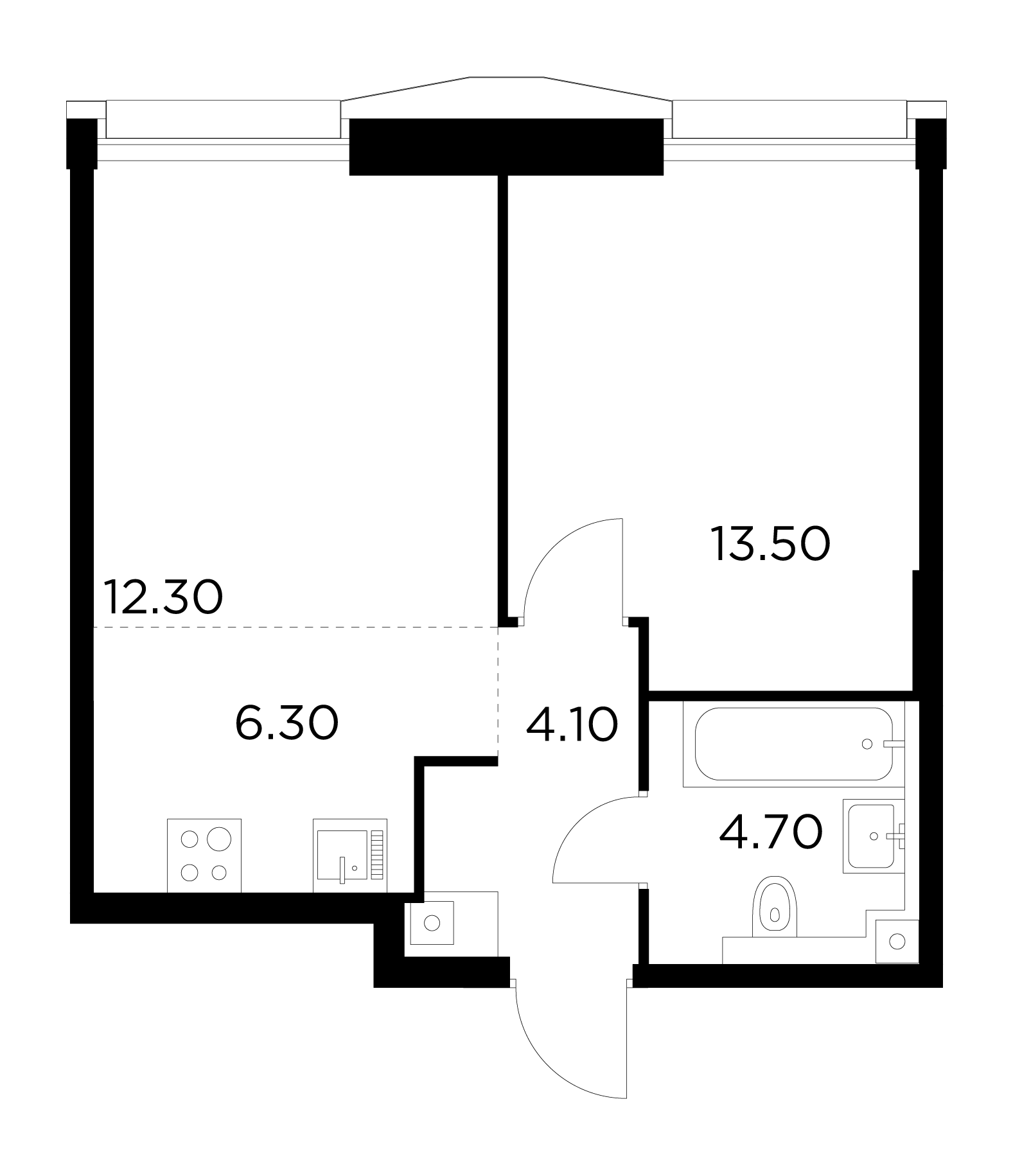 2 комн. квартира, 40.9 м², 31 этаж 