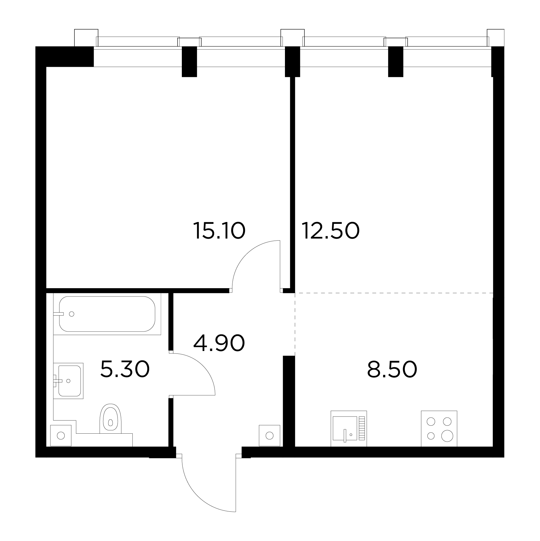 2 комн. квартира, 46.3 м², 8 этаж 