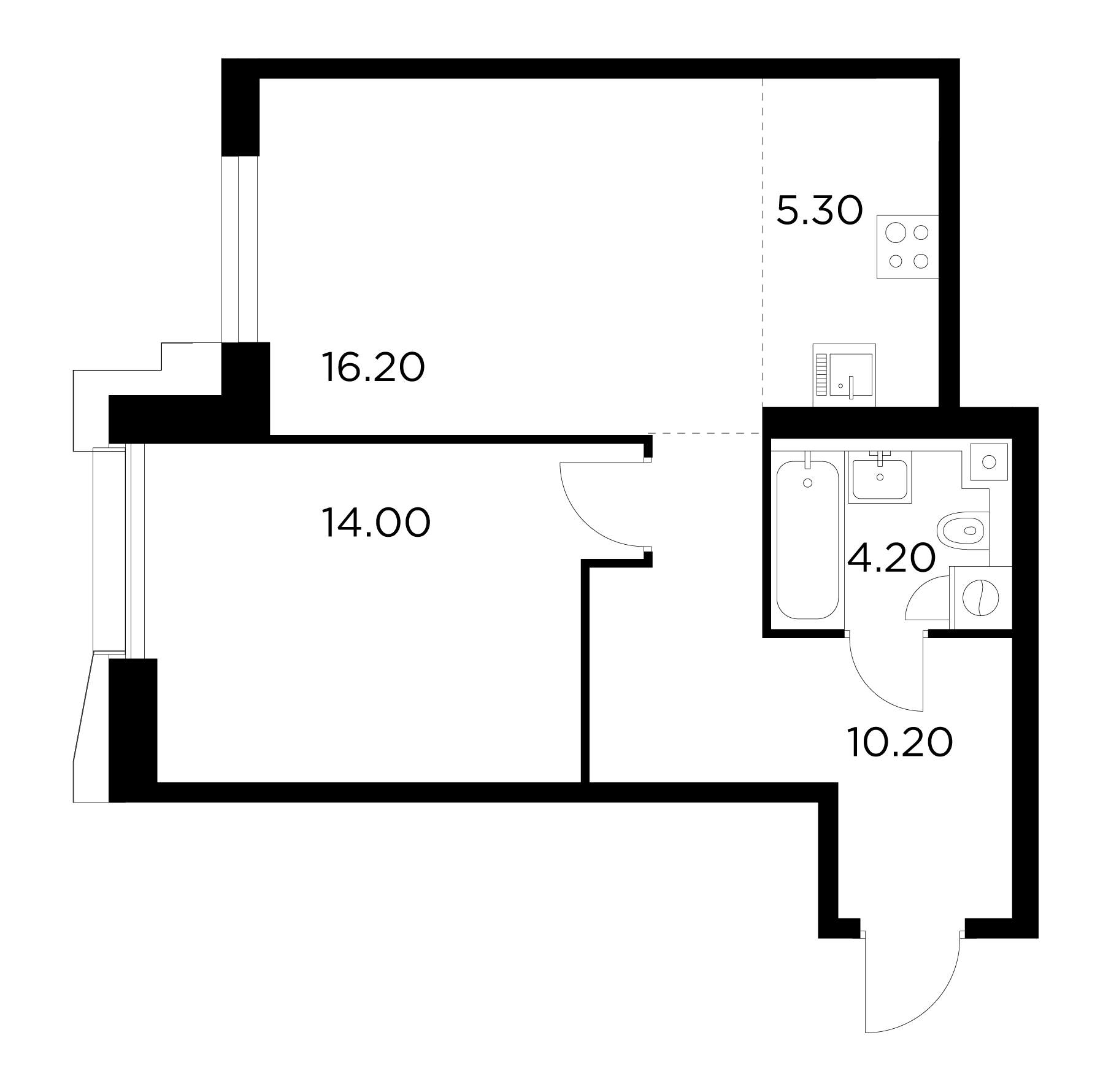 2 комн. квартира, 49.9 м², 32 этаж 