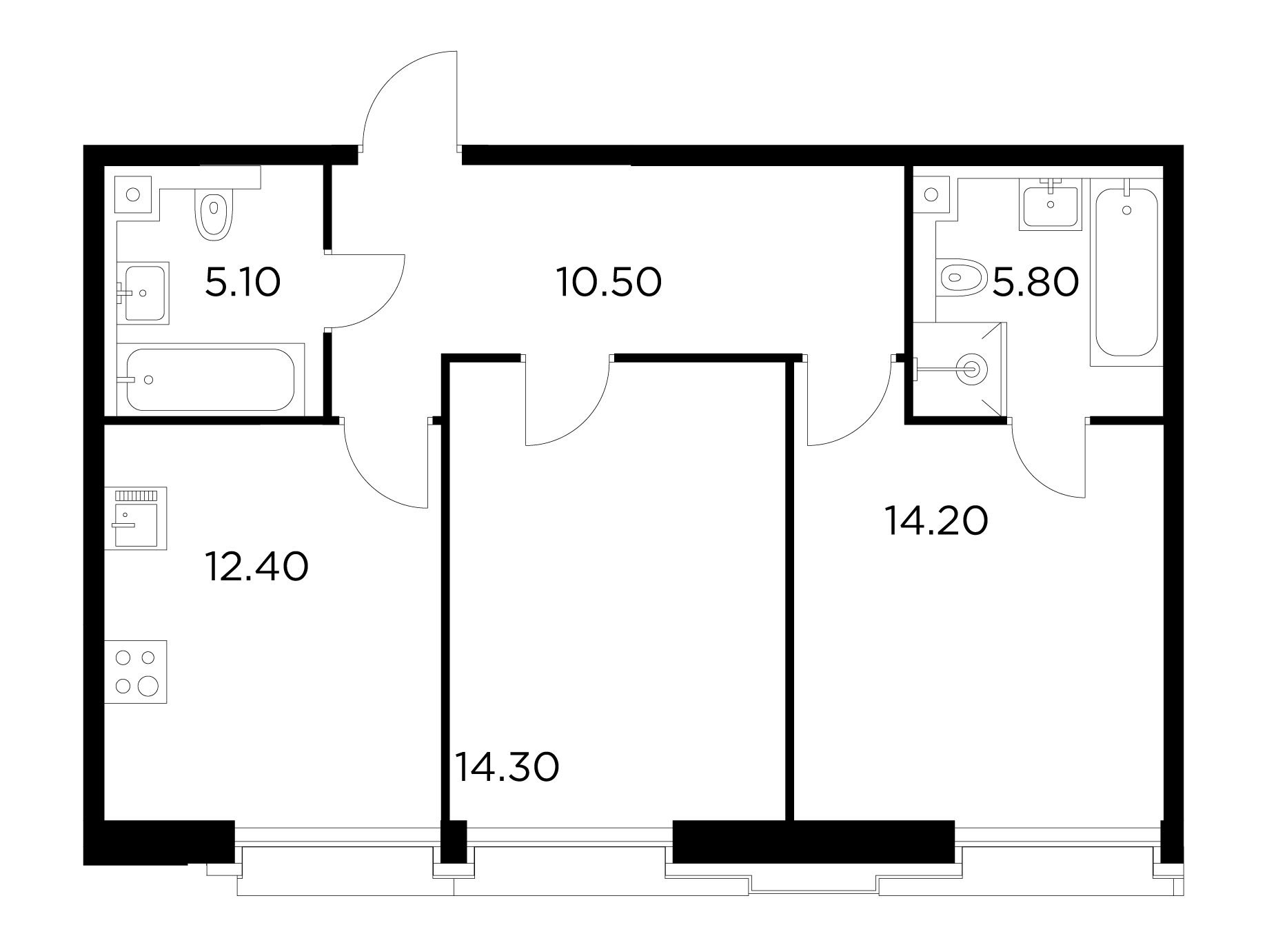 2 комн. квартира, 62.3 м², 4 этаж 