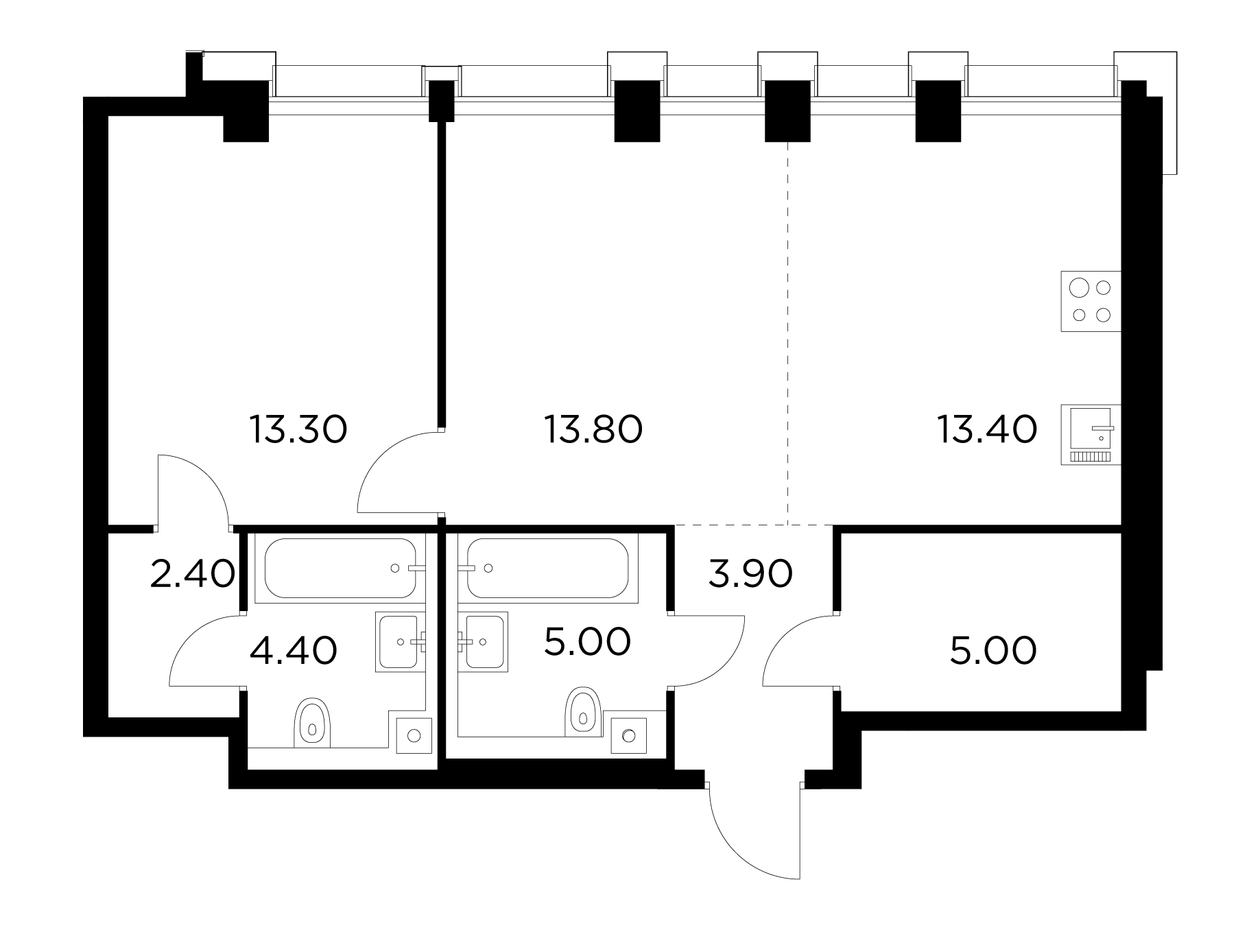 2 комн. квартира, 61.2 м², 5 этаж 