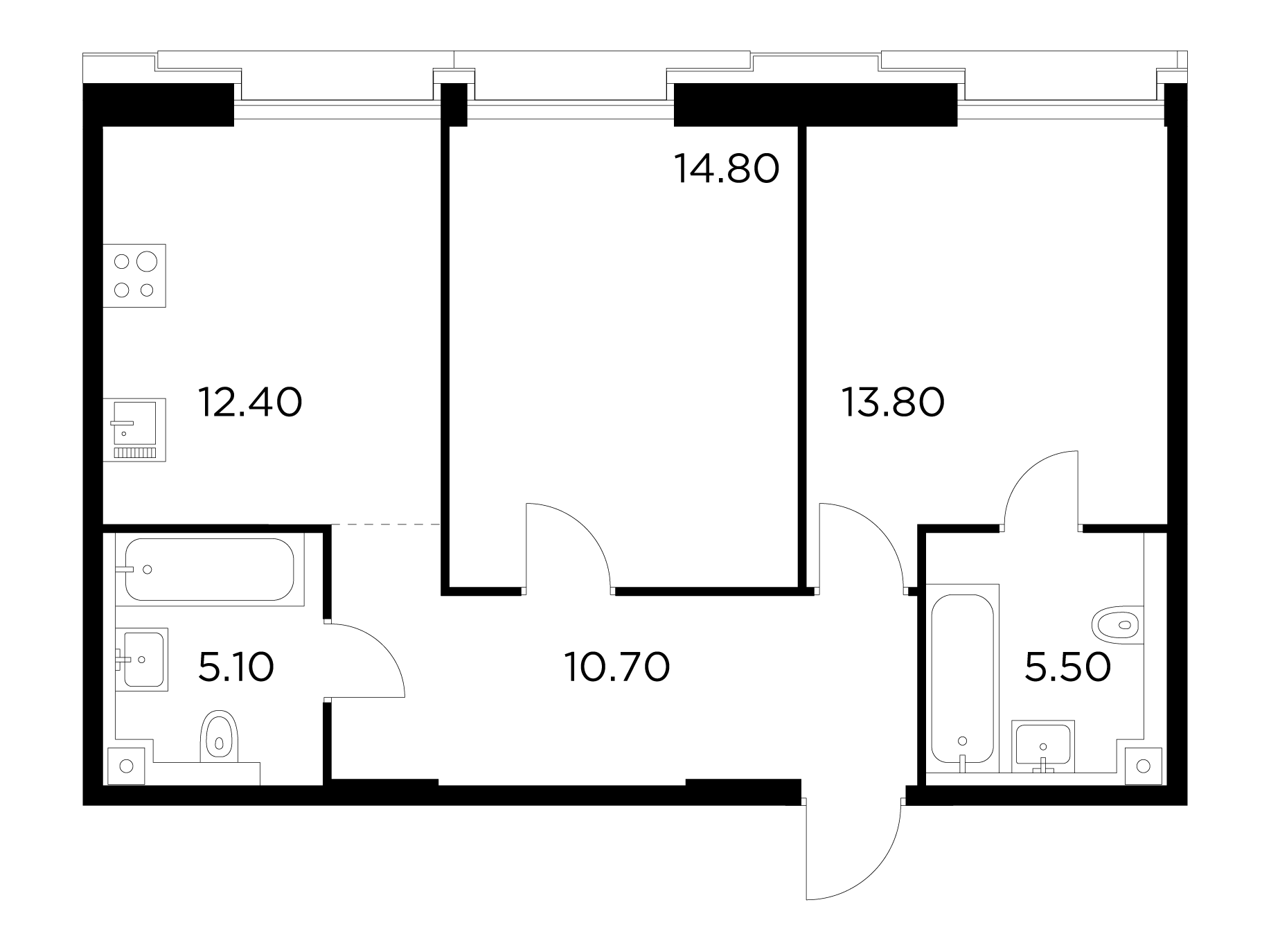 2 комн. квартира, 62.3 м², 9 этаж 