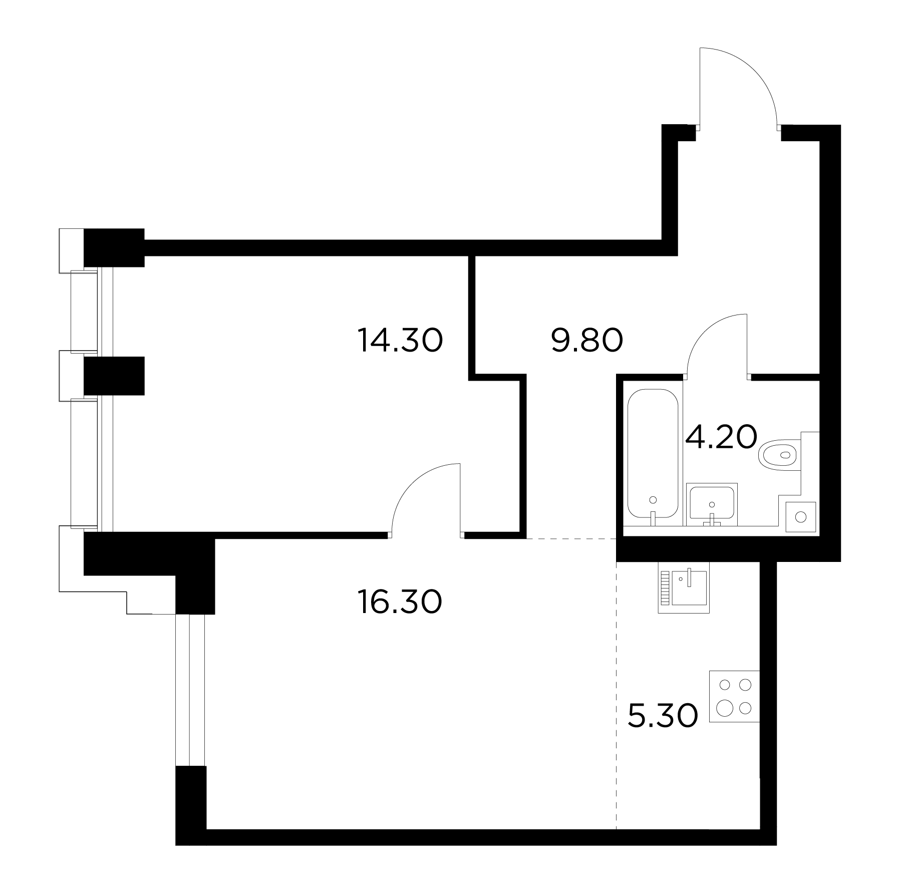 2 комн. квартира, 49.9 м², 33 этаж 