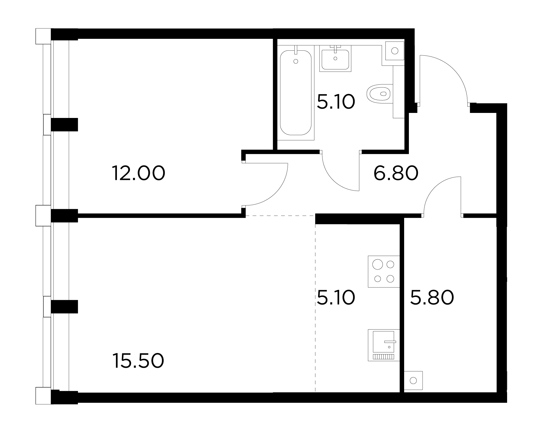 2 комн. квартира, 50.3 м², 8 этаж 