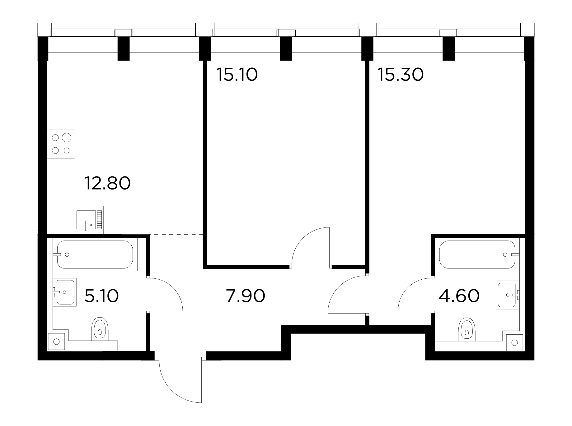 2 комн. квартира, 60.8 м², 3 этаж 
