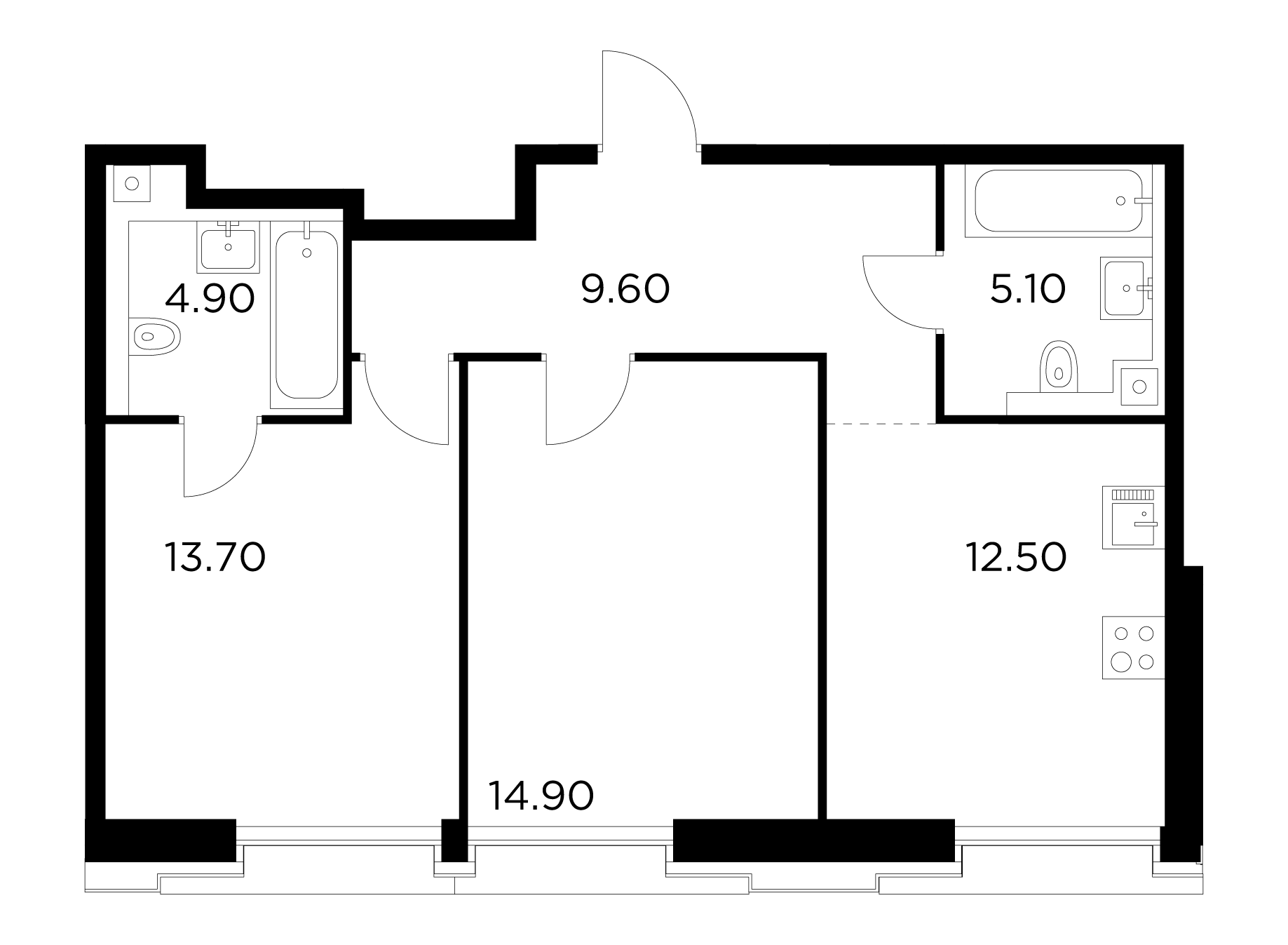 2 комн. квартира, 60.7 м², 4 этаж 