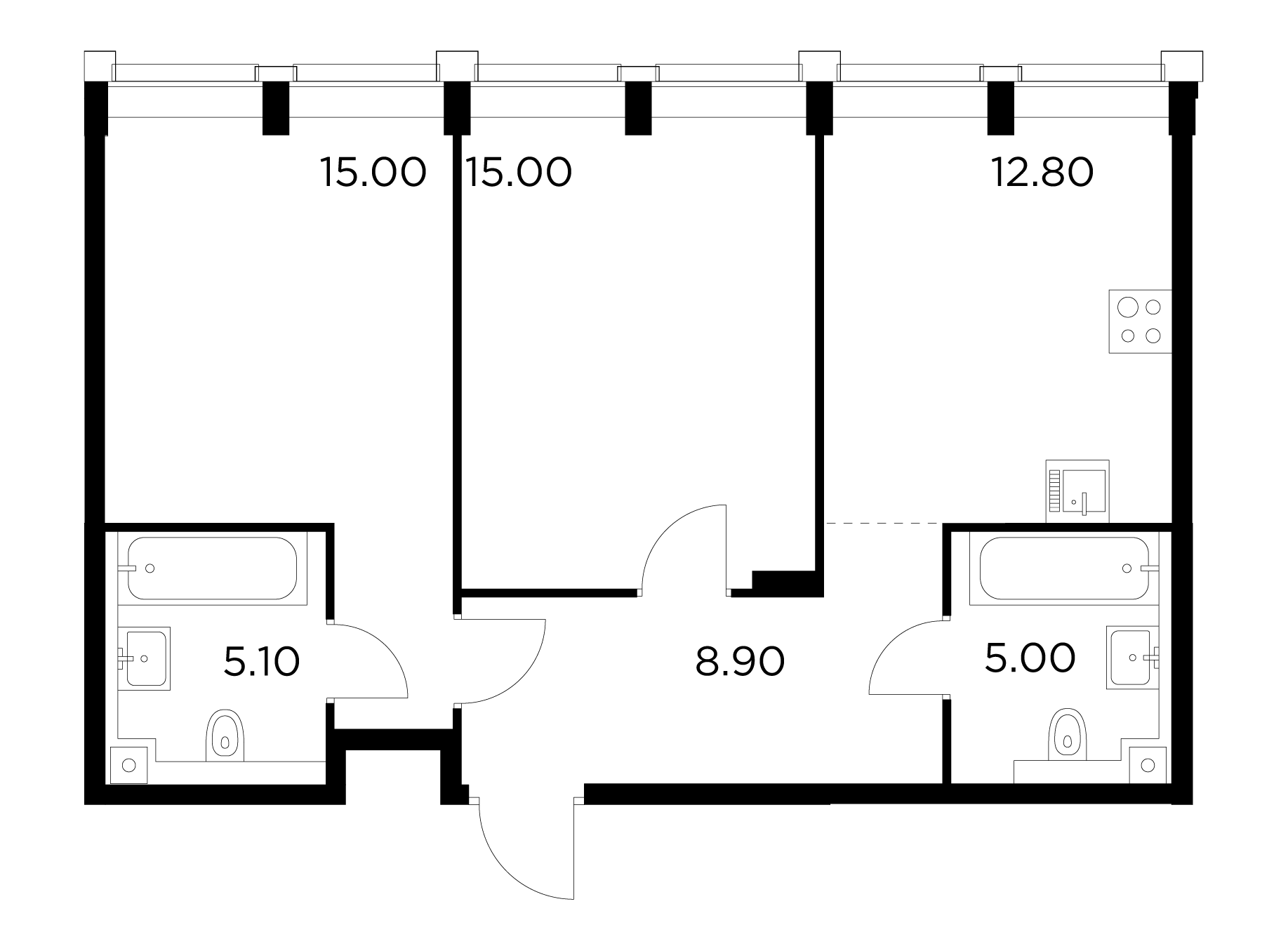 2 комн. квартира, 61.8 м², 3 этаж 