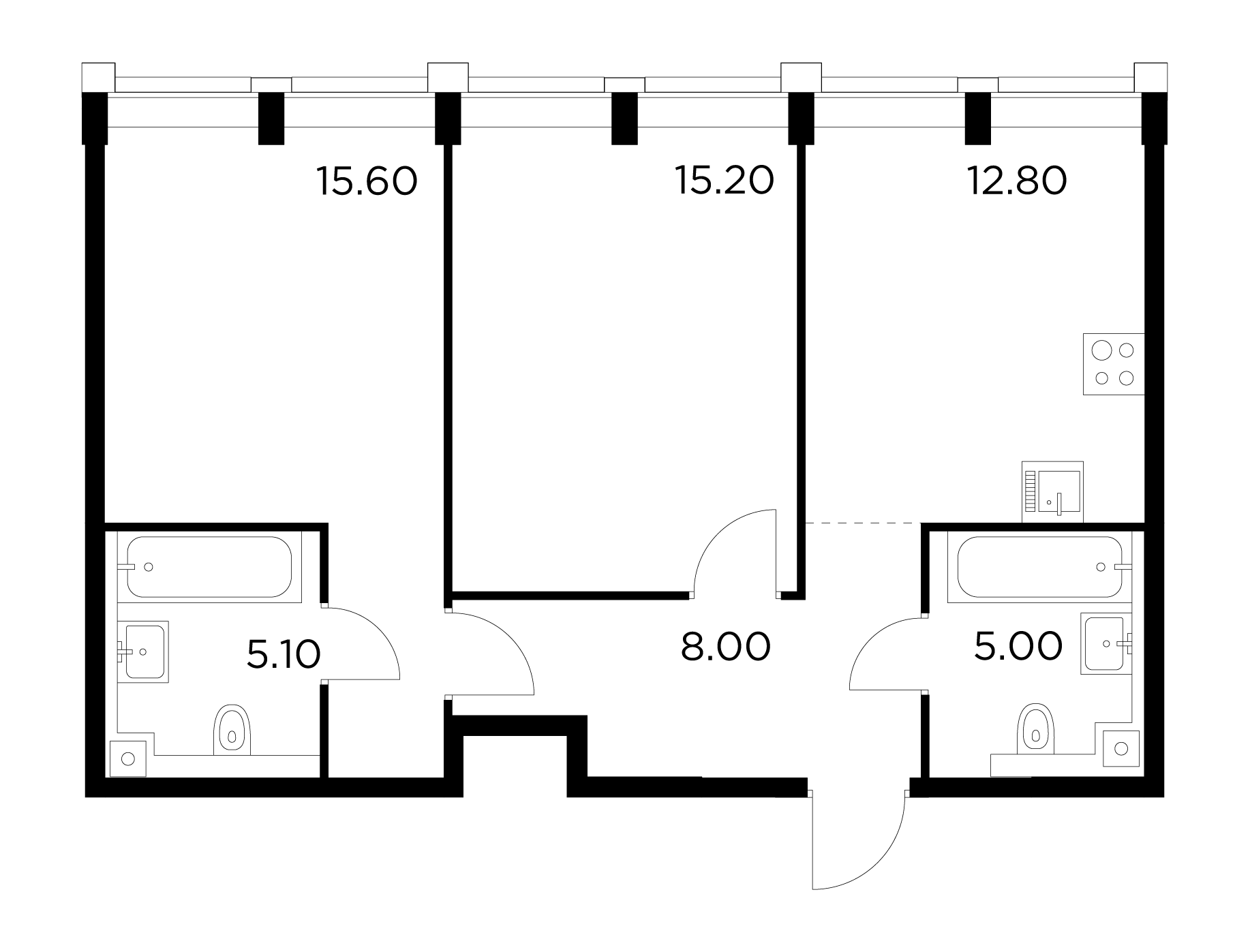 2 комн. квартира, 61.7 м², 3 этаж 