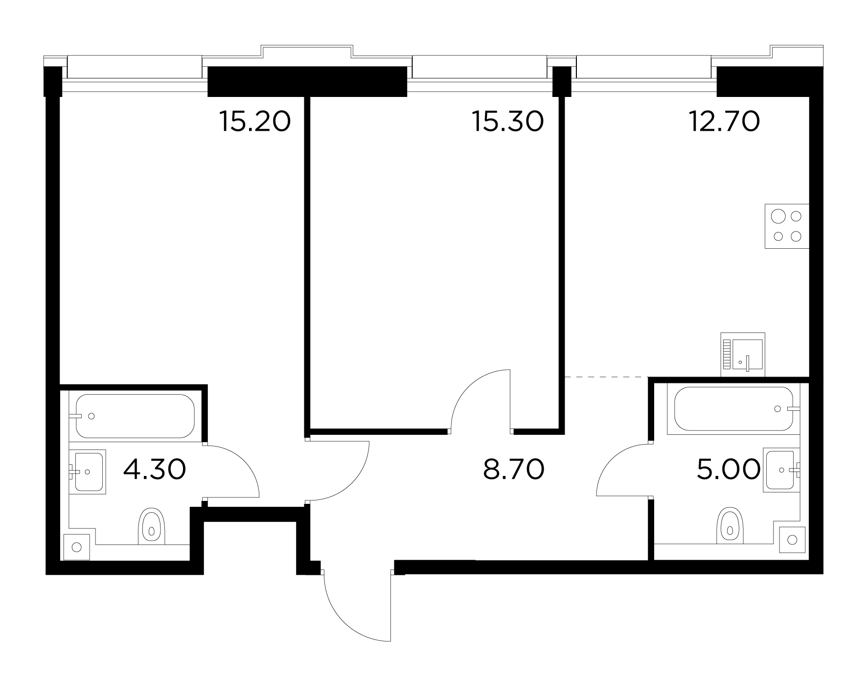2 комн. квартира, 61.2 м², 9 этаж 