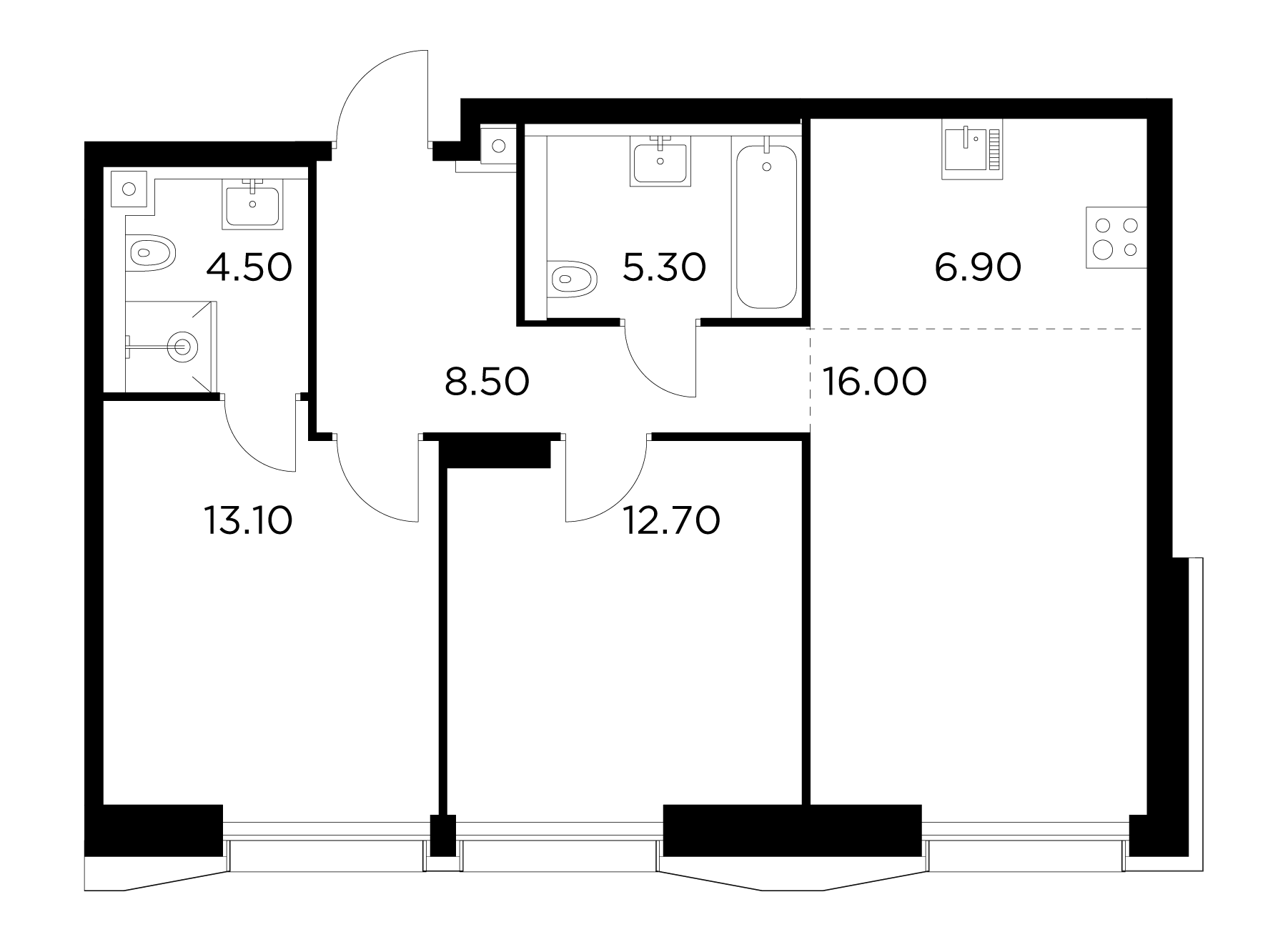 3 комн. квартира, 67 м², 4 этаж 