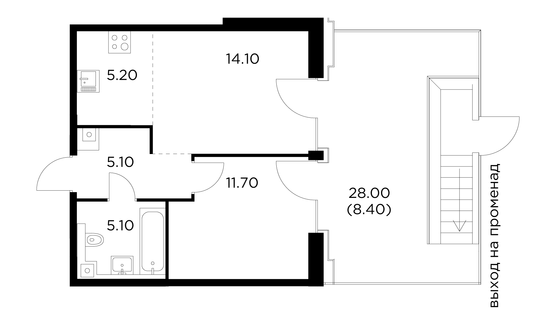 2 комн. квартира, 49.6 м², 2 этаж 
