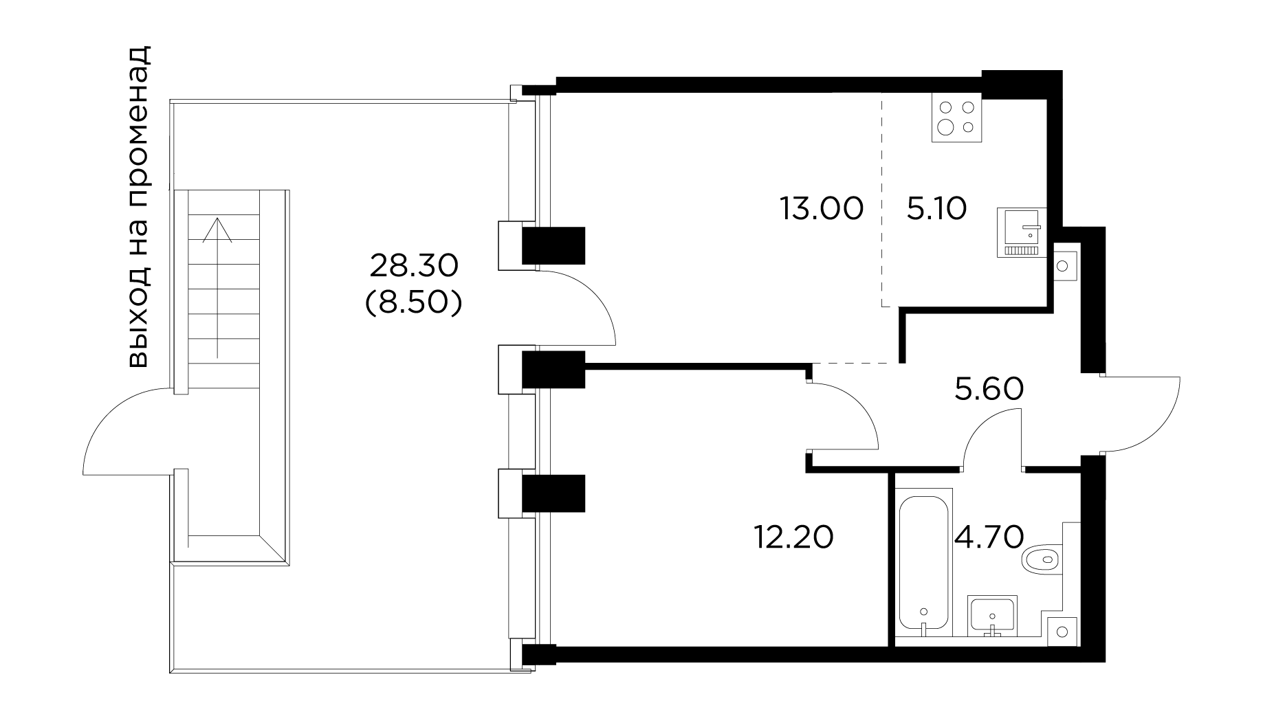 2 комн. квартира, 49.1 м², 2 этаж 