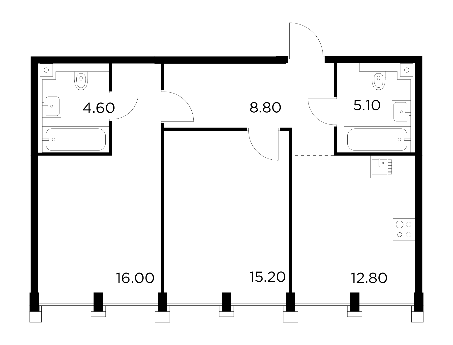 2 комн. квартира, 62.5 м², 3 этаж 