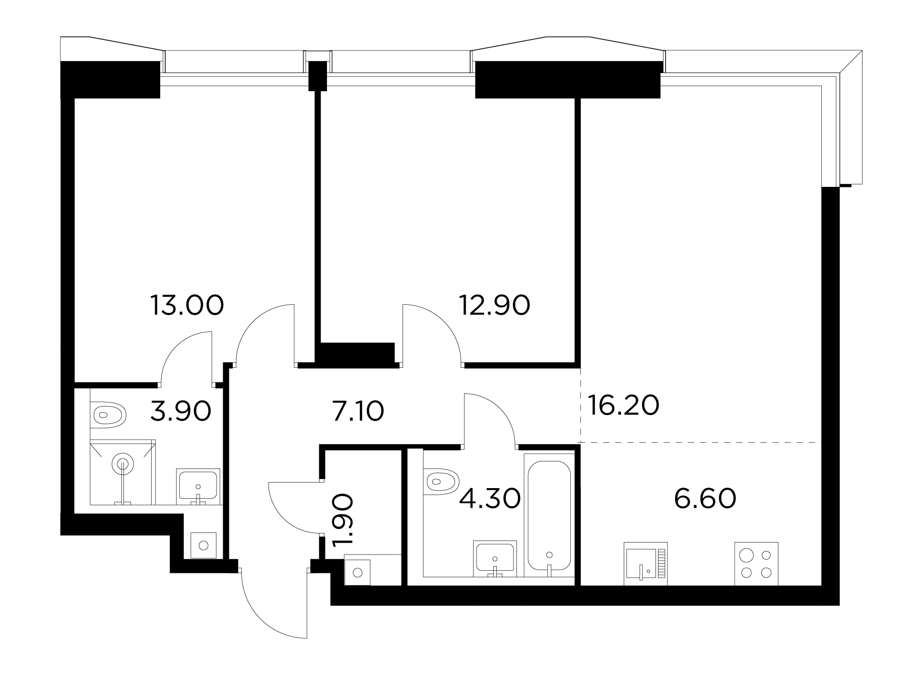 3 комн. квартира, 65.5 м², 11 этаж 