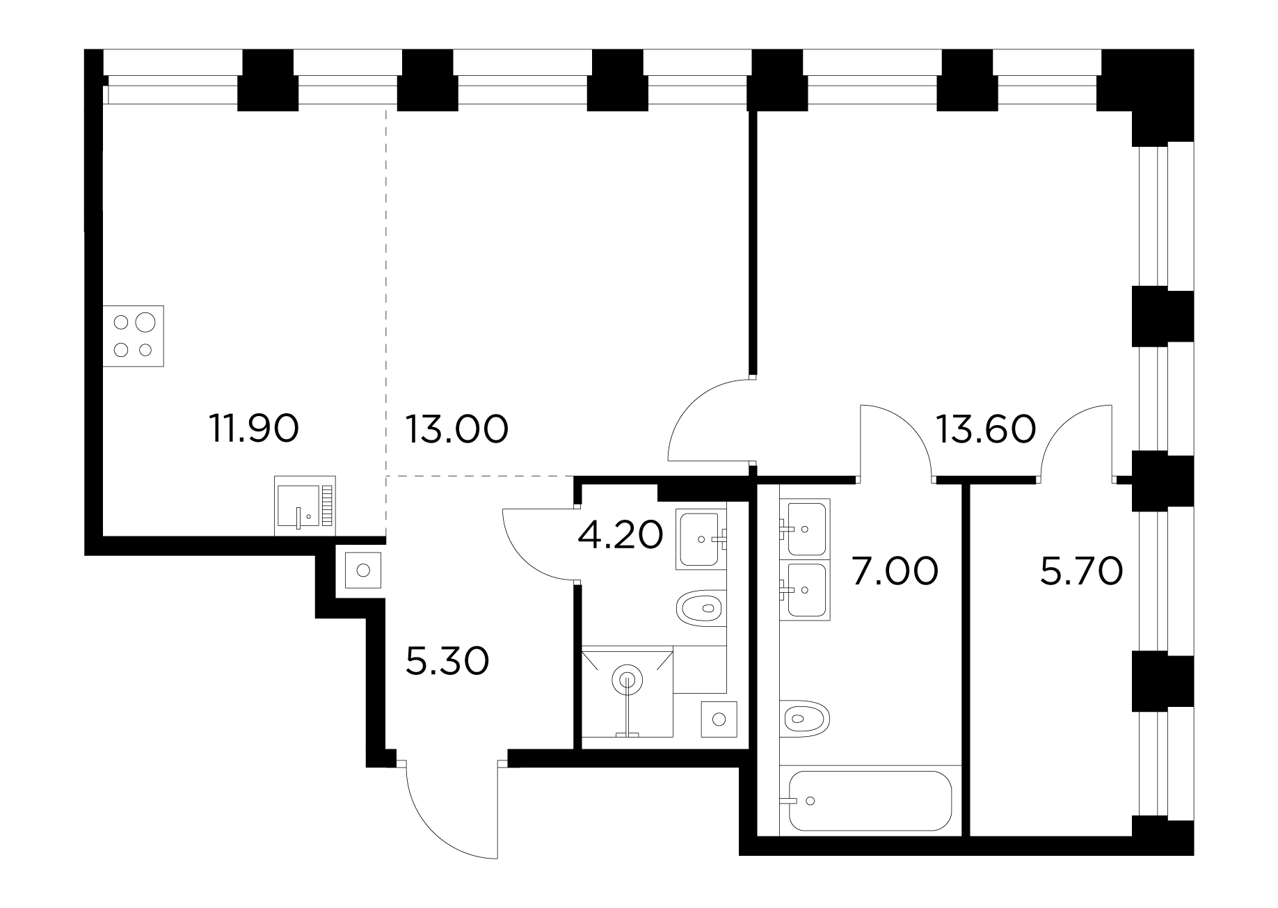 2 комн. квартира, 60.7 м², 4 этаж 