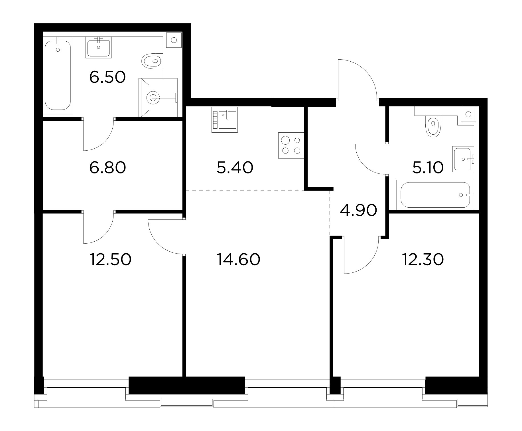 3 комн. квартира, 68.1 м², 3 этаж 