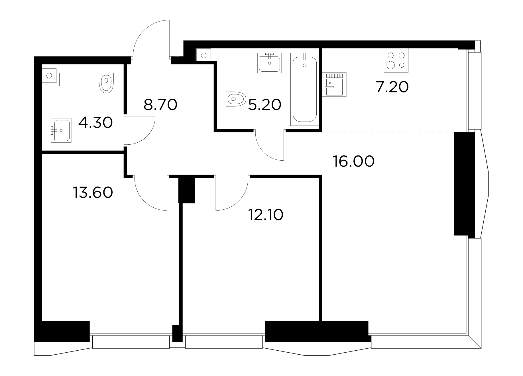 3 комн. квартира, 67.1 м², 9 этаж 