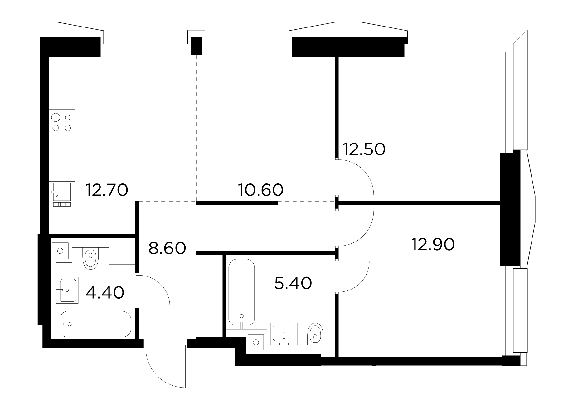 3 комн. квартира, 67.1 м², 28 этаж 