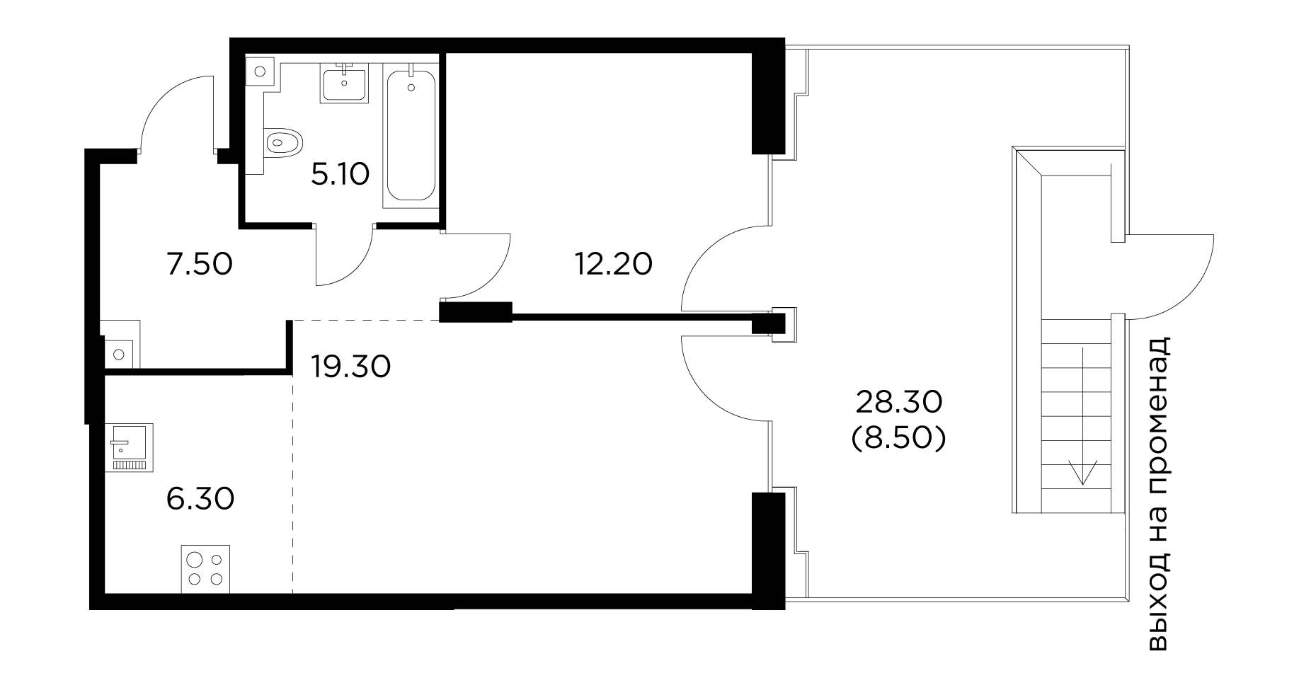 2 комн. квартира, 58.9 м², 2 этаж 