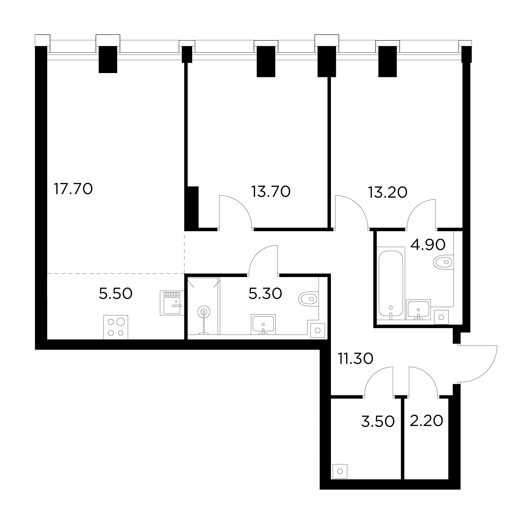 3 комн. квартира, 77.3 м², 6 этаж 