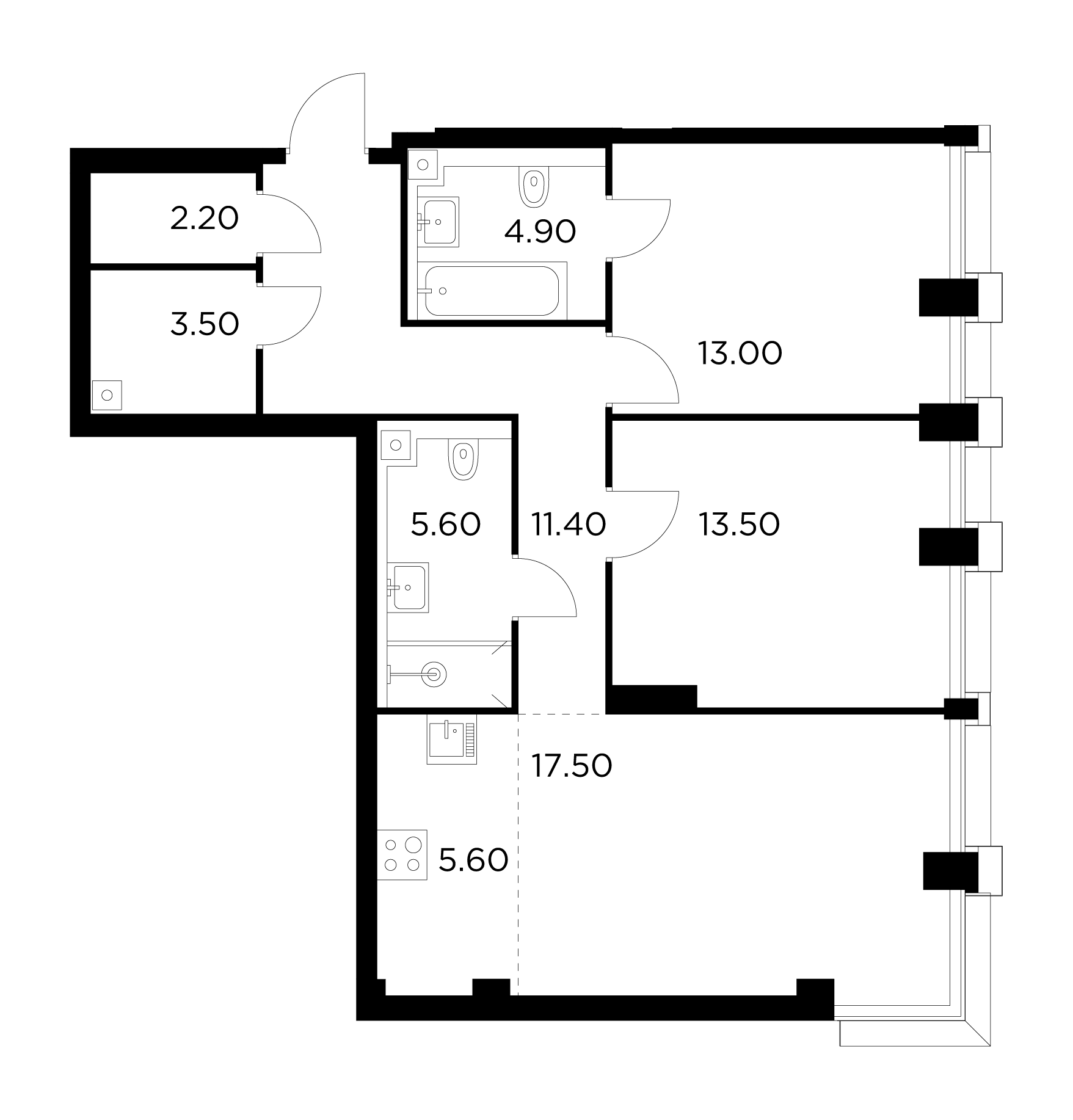 3 комн. квартира, 77.2 м², 9 этаж 