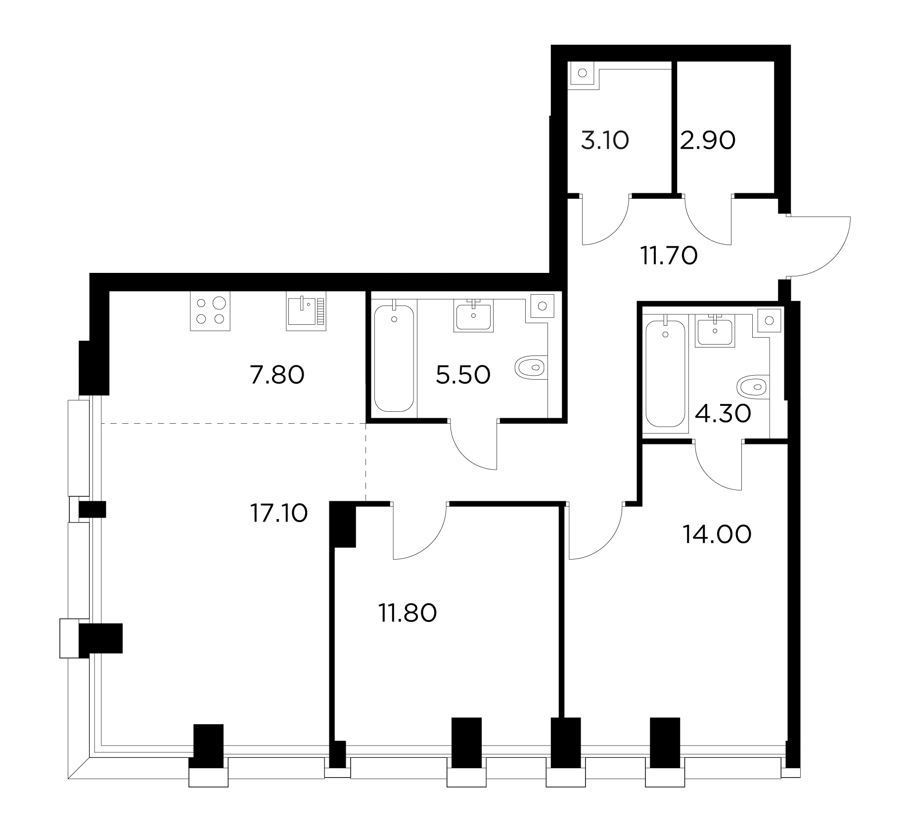 2 комн. квартира, 78.2 м², 7 этаж 