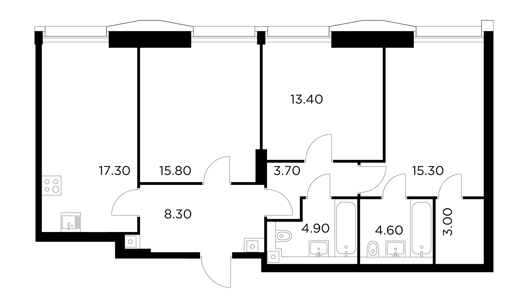 3 комн. квартира, 86.3 м², 7 этаж 