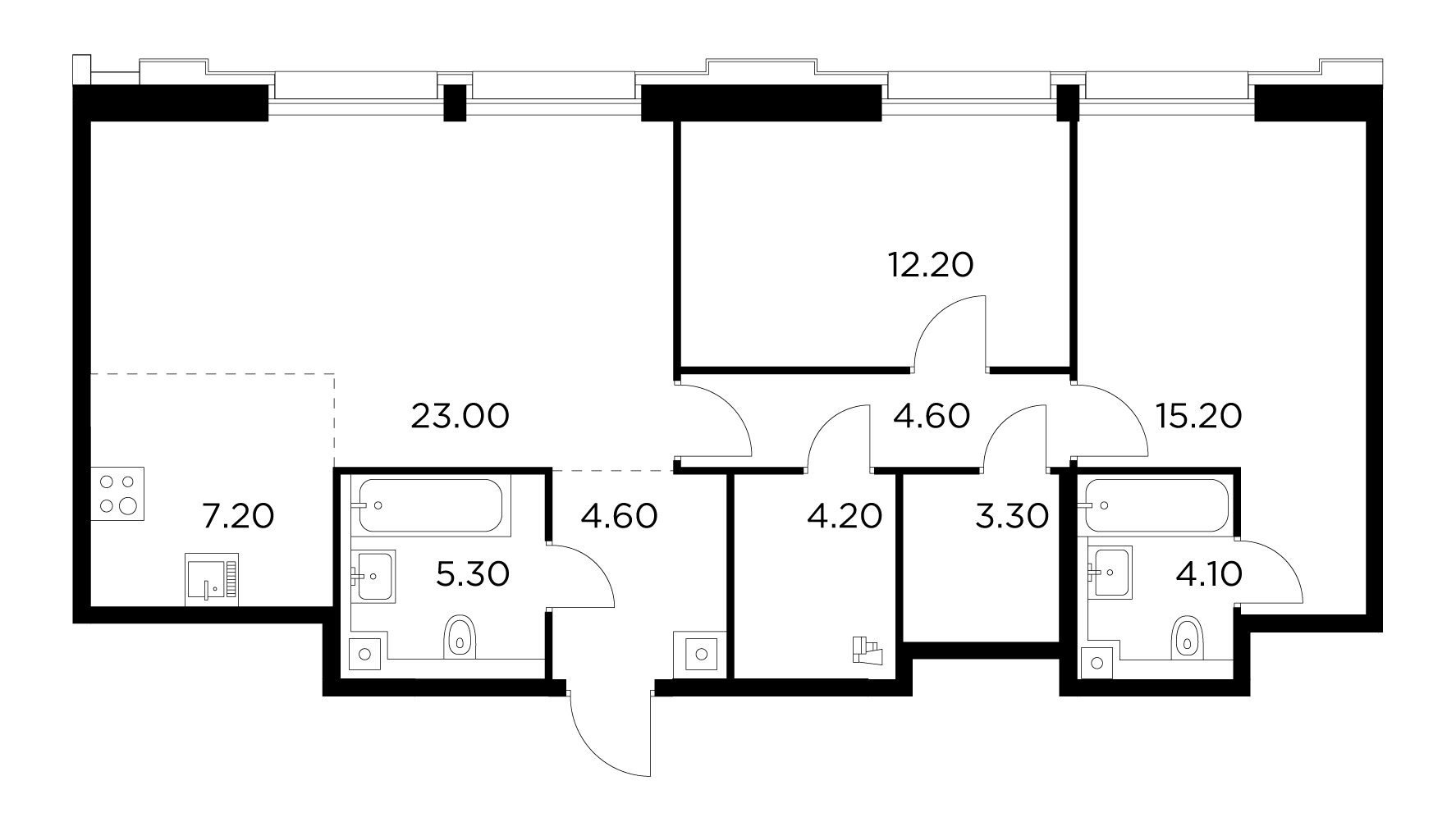3 комн. квартира, 83.7 м², 12 этаж 