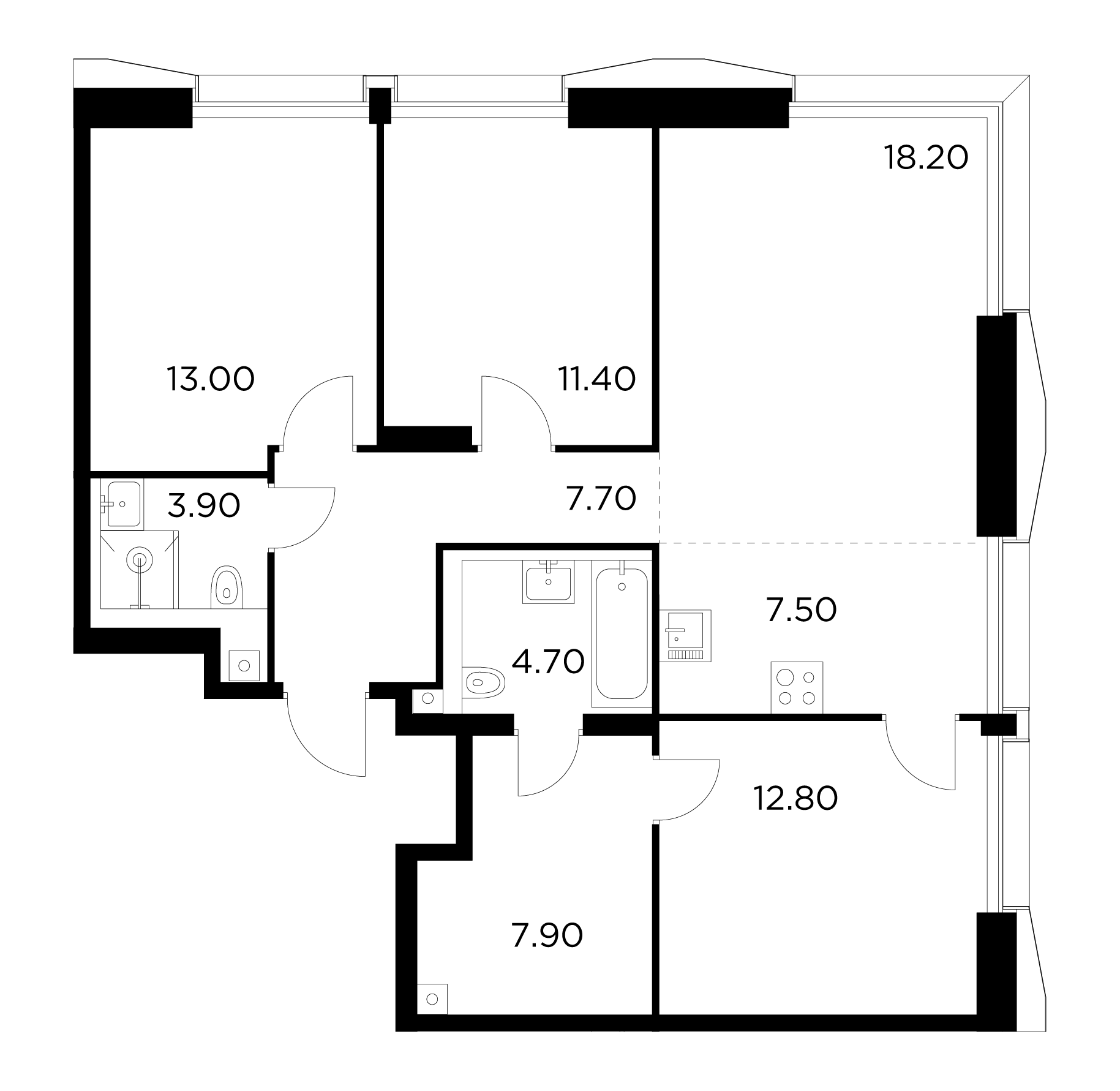 4 комн. квартира, 87.1 м², 24 этаж 