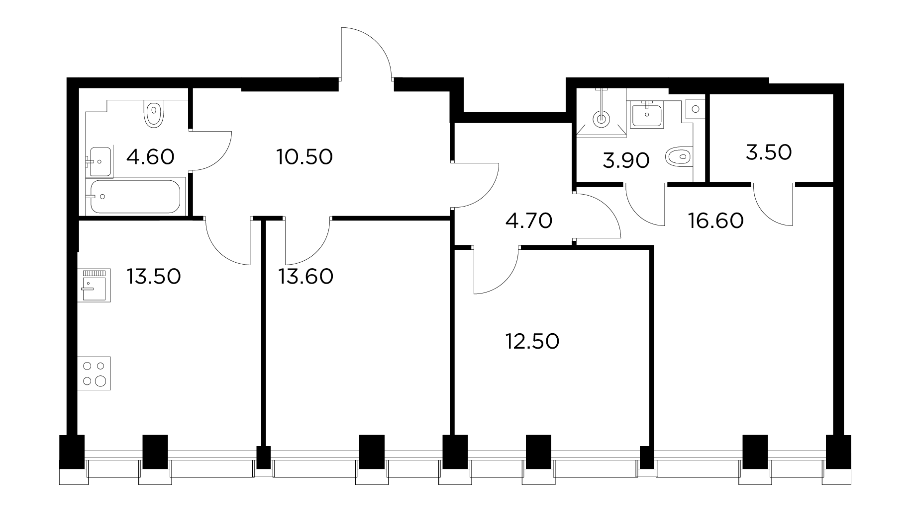 2 комн. квартира, 83.4 м², 33 этаж 