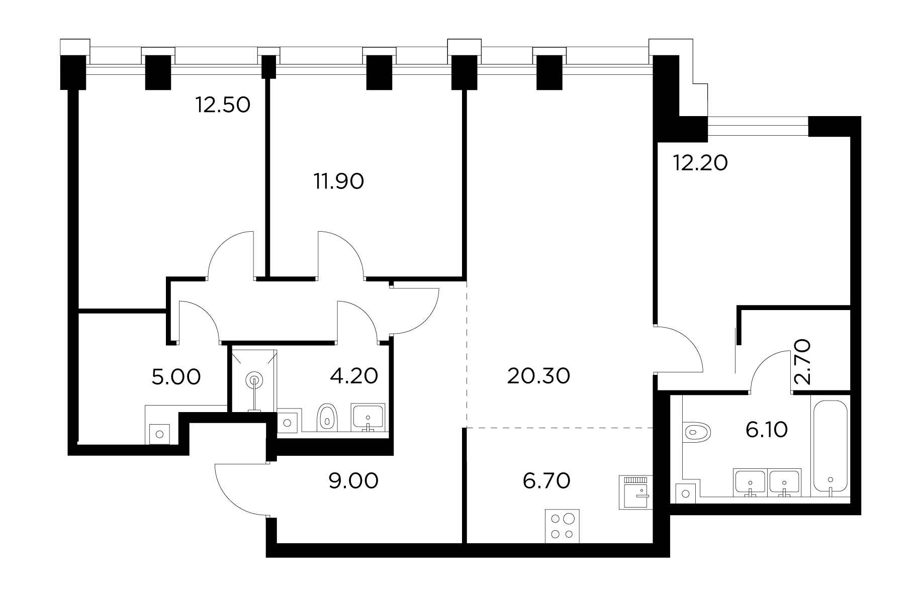 4 комн. квартира, 94.6 м², 27 этаж 