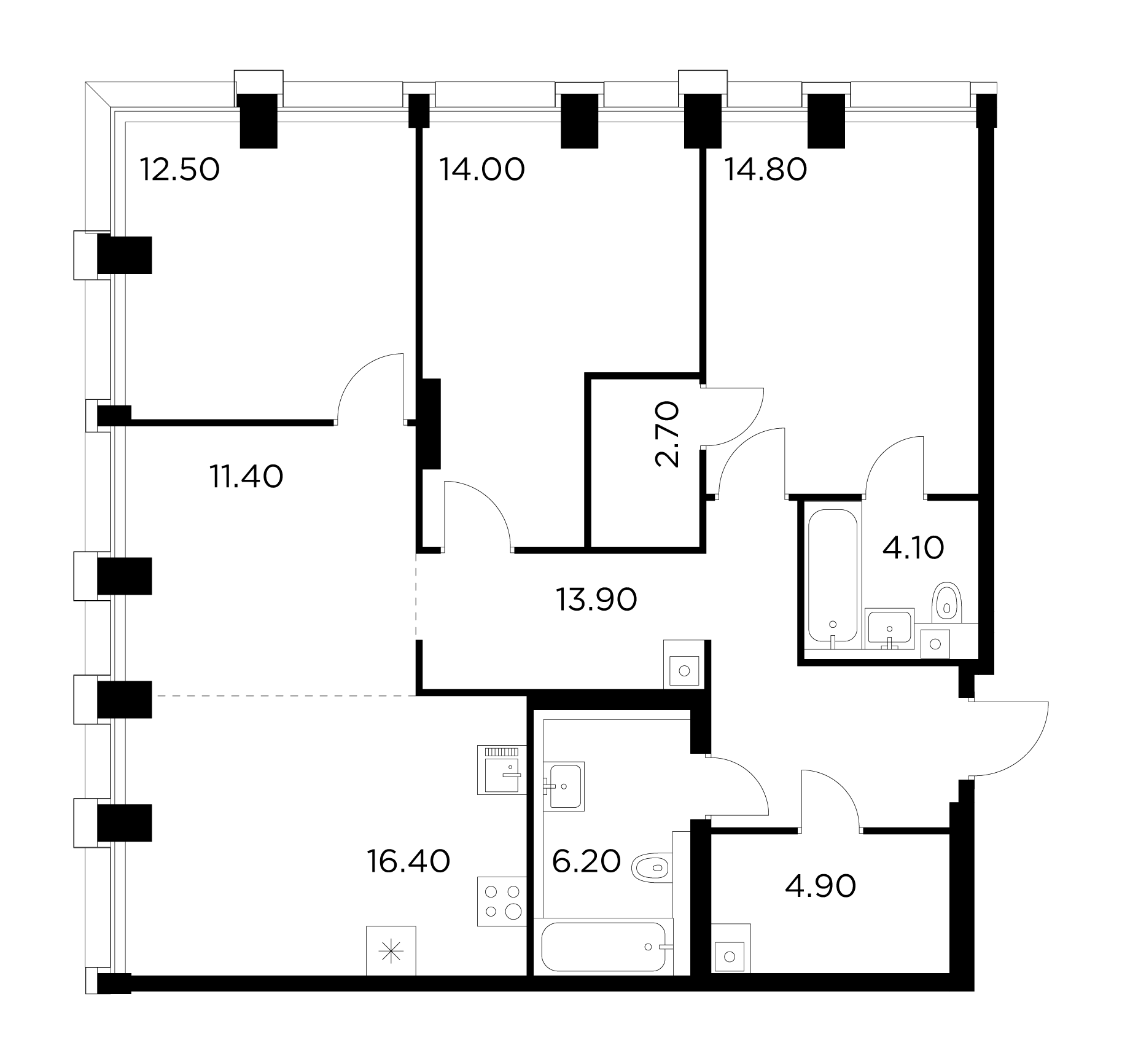 4 комн. квартира, 100.9 м², 22 этаж 